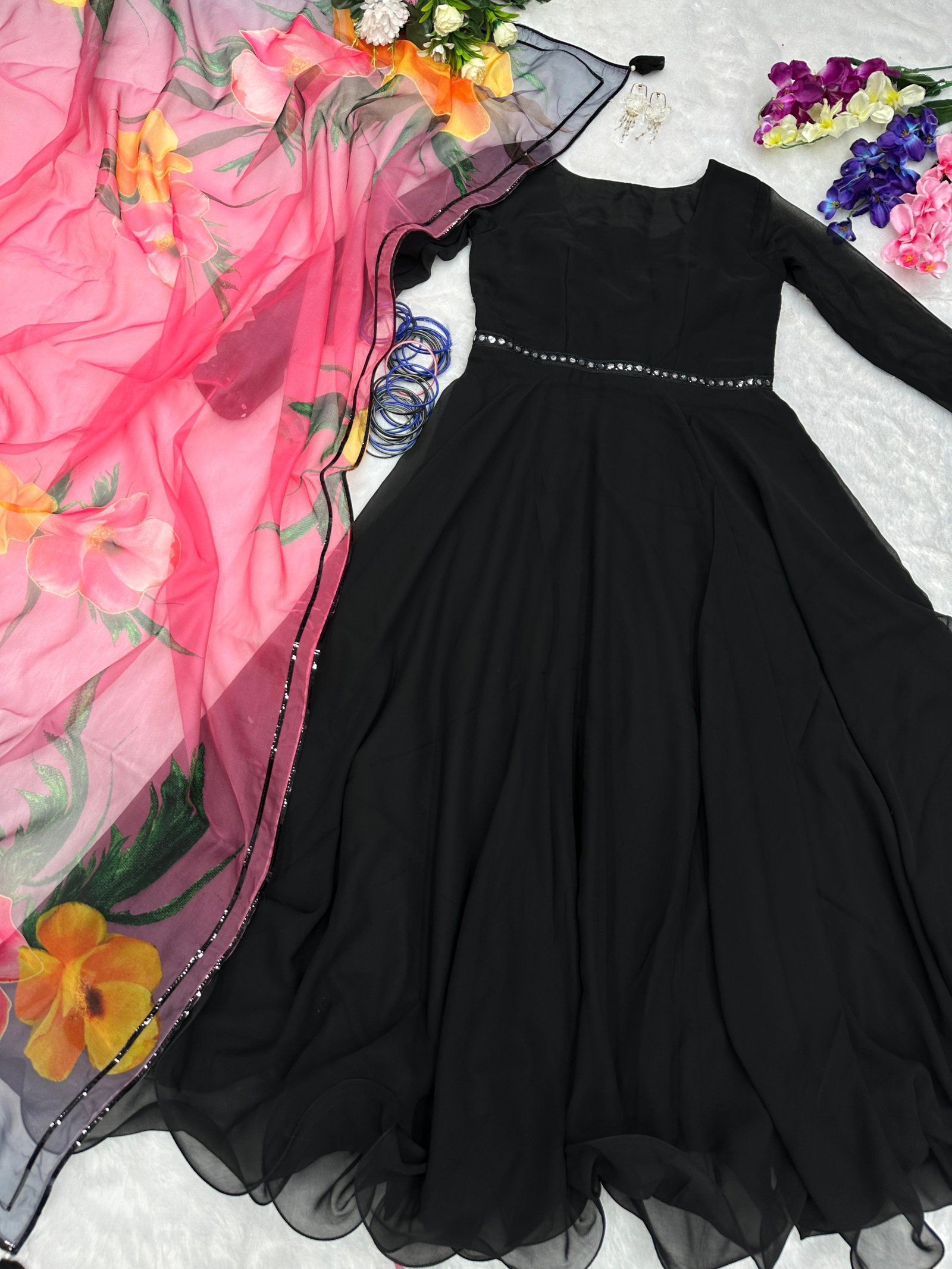 Black Georgette Gown set