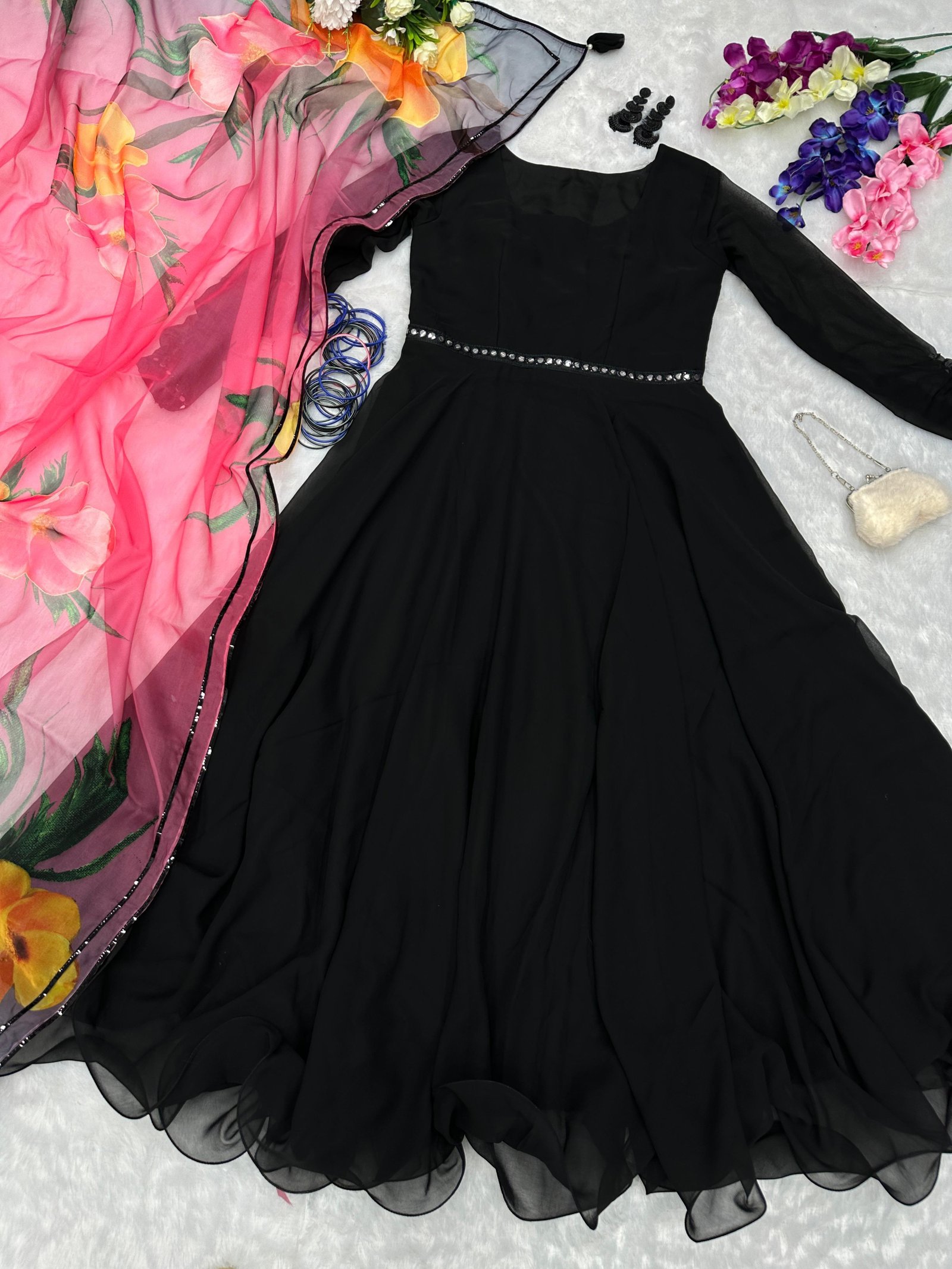 Black Georgette Gown set