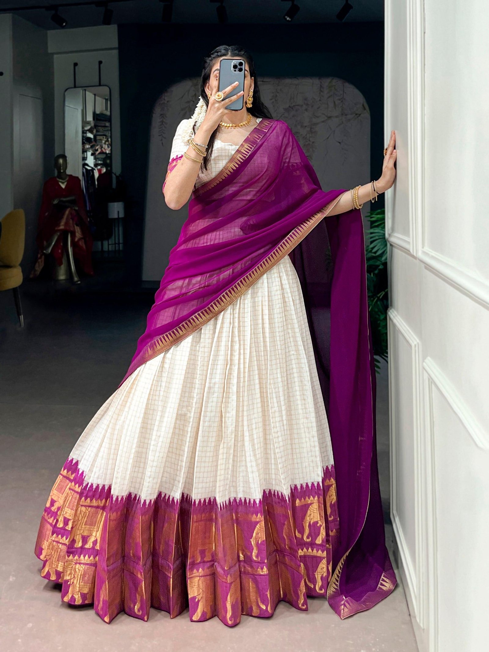 Elegant Poly Cotton Chex Zari Lehenga Choli
