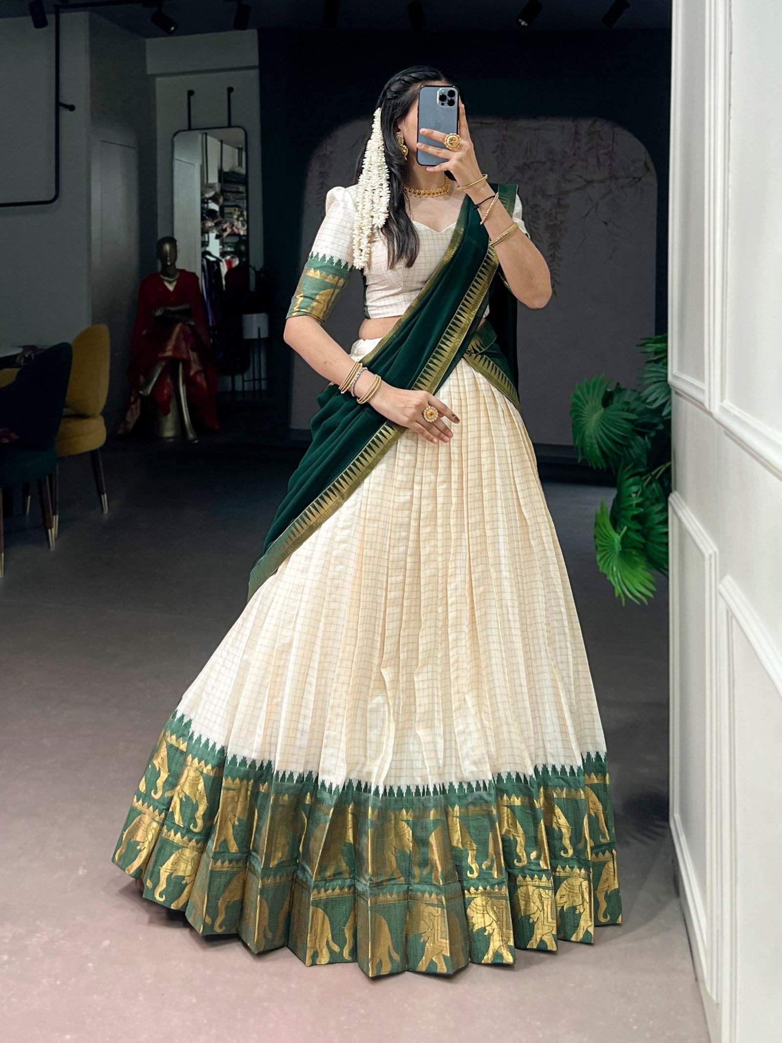 Elegant Poly Cotton Chex Zari Lehenga Choli