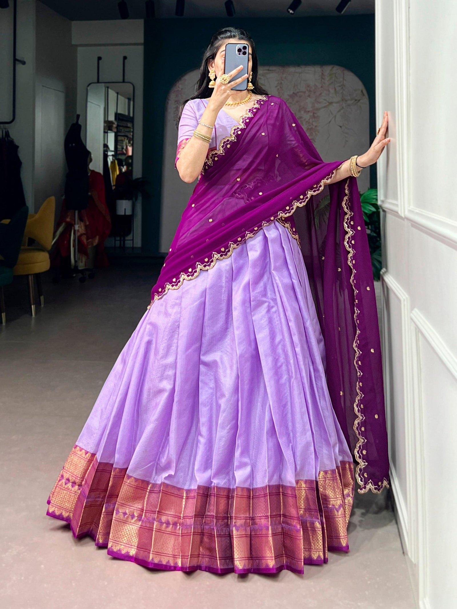 Elegant Poly Cotton Chex Zari Lehenga Choli