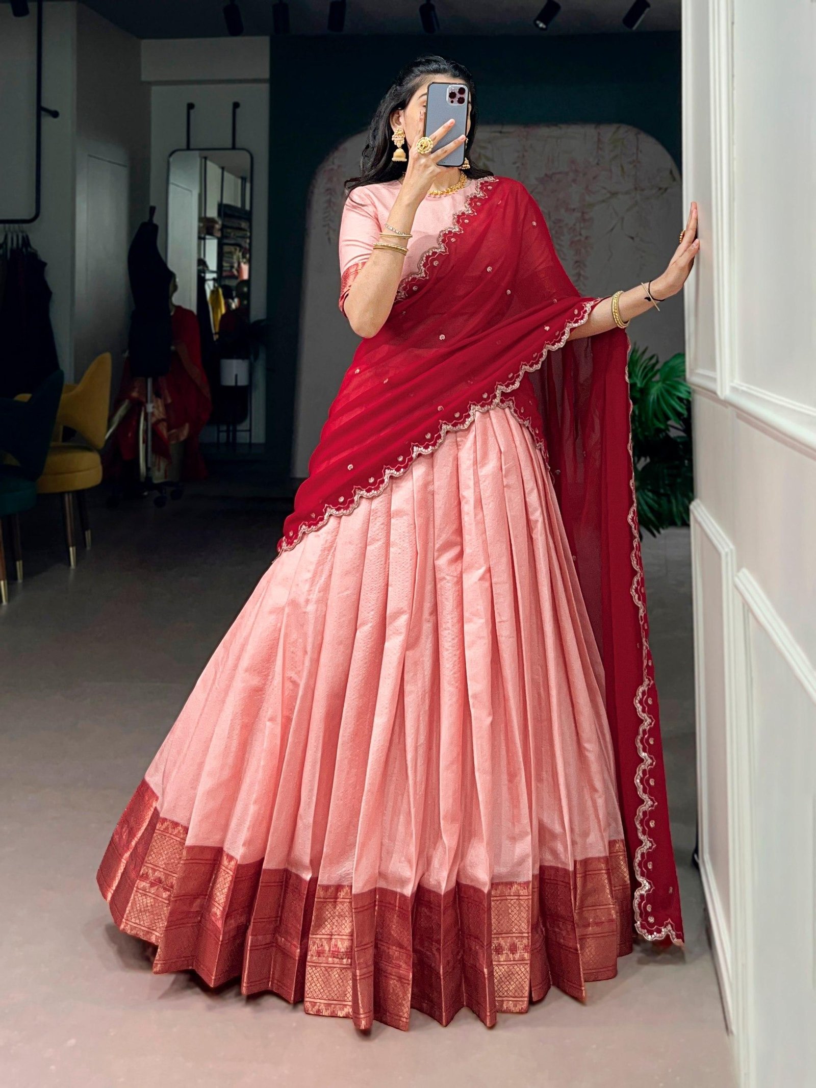Elegant Poly Cotton Chex Zari Lehenga Choli