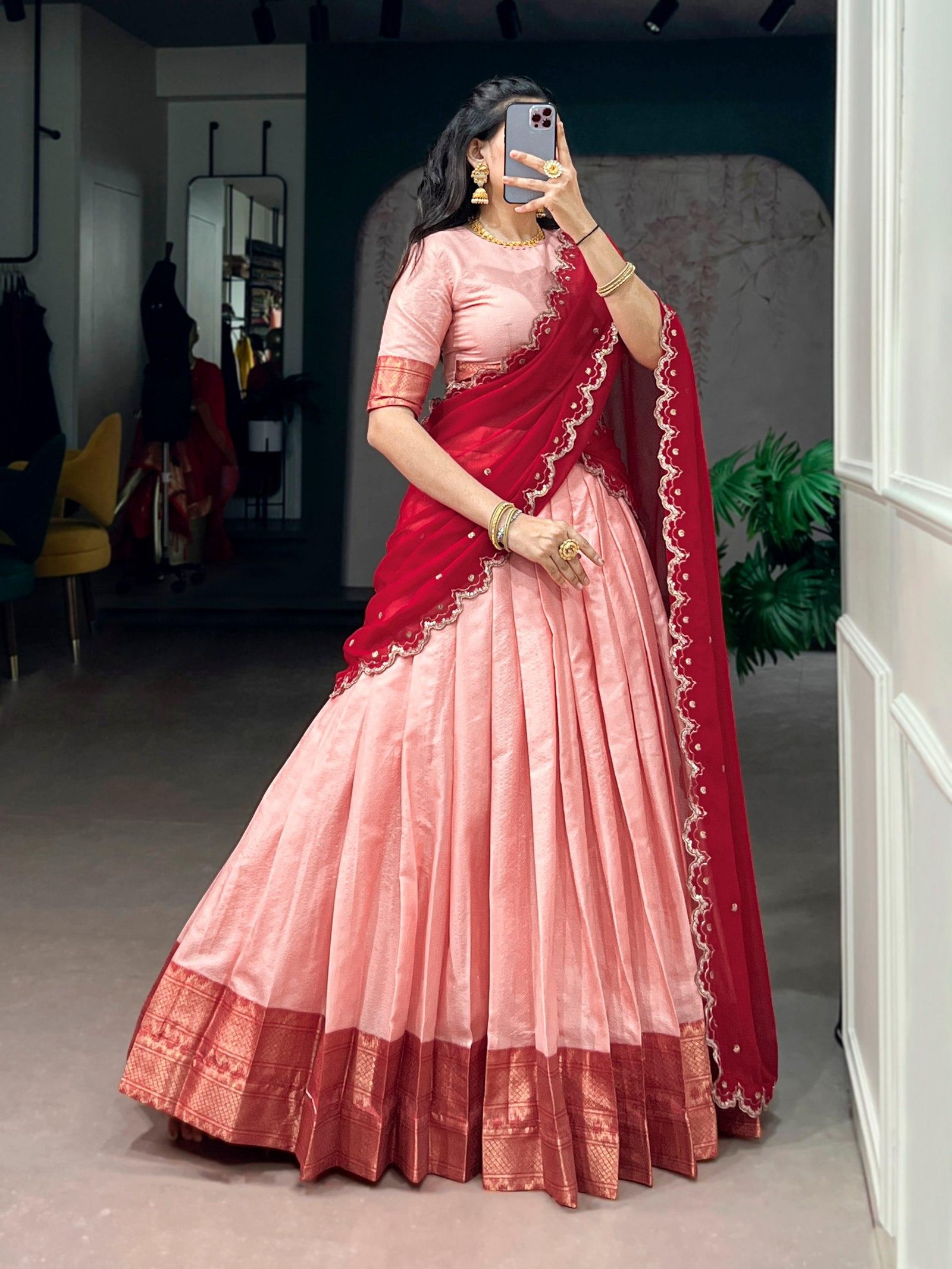 Elegant Poly Cotton Chex Zari Lehenga Choli