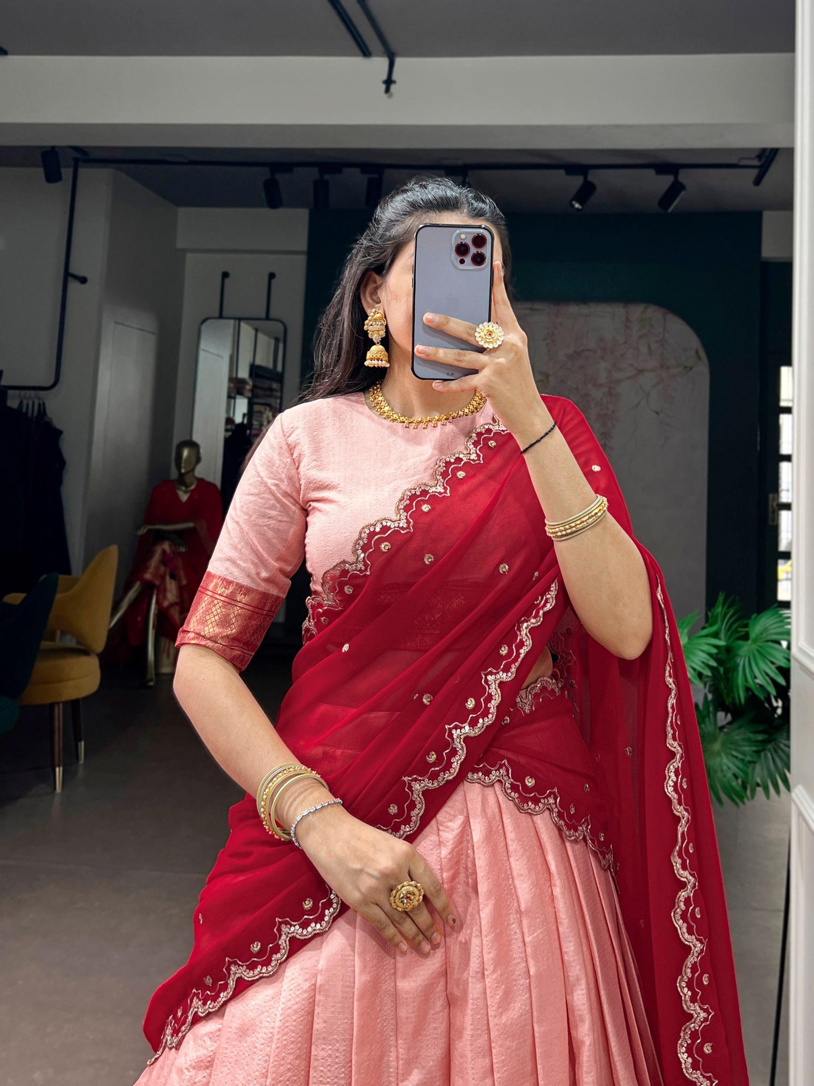 Elegant Poly Cotton Chex Zari Lehenga Choli