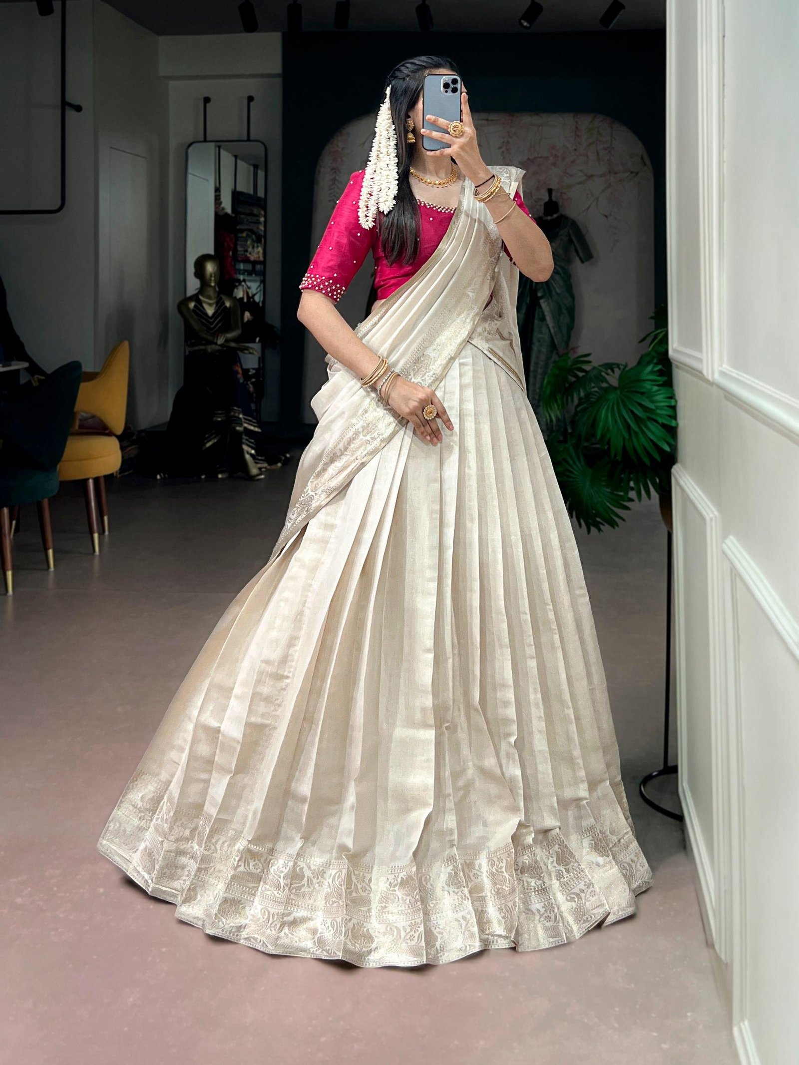 Onakkodi Kanjivaram Zari Half Saree Lehenga