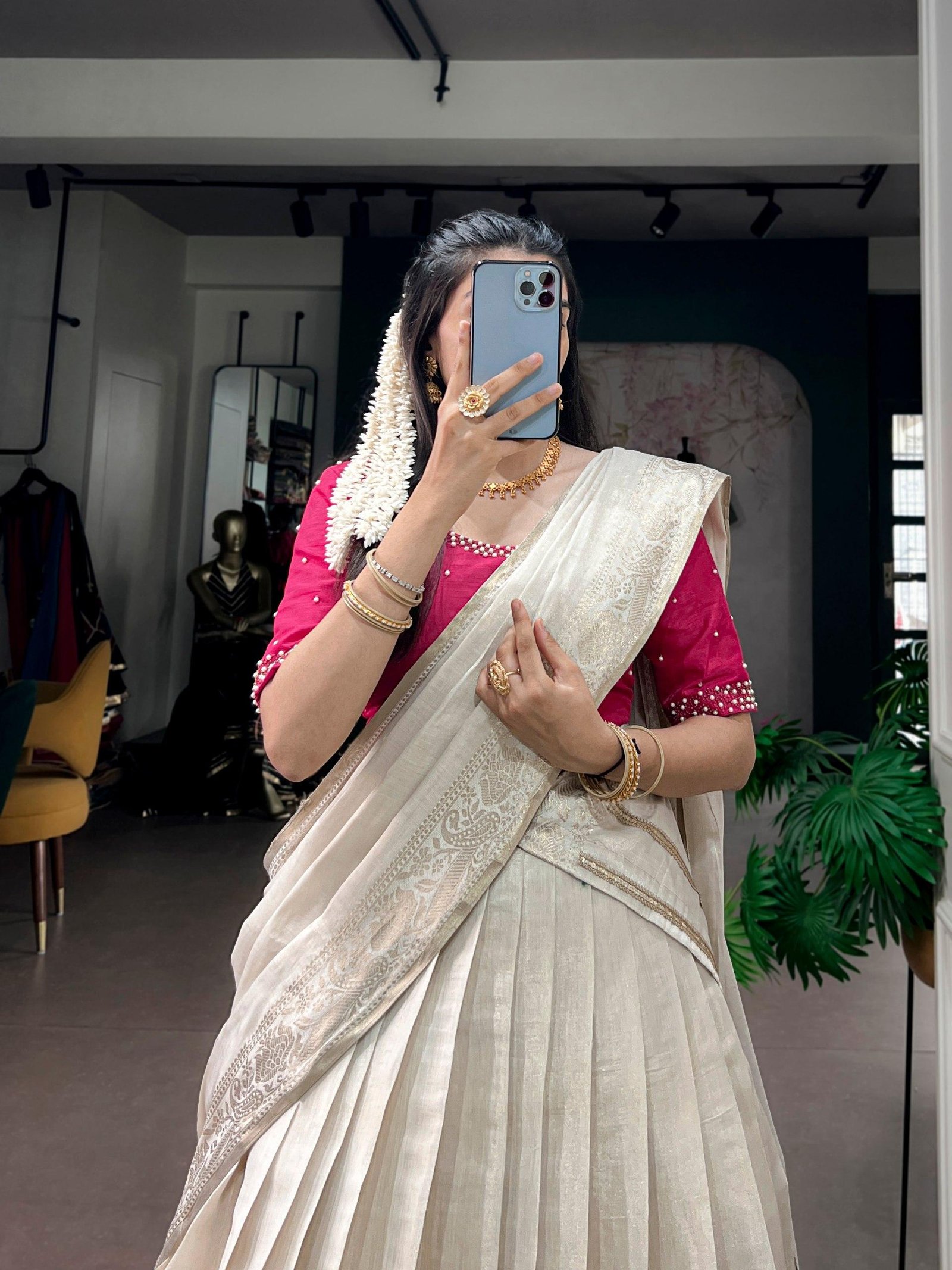 Onakkodi Kanjivaram Zari Half Saree Lehenga
