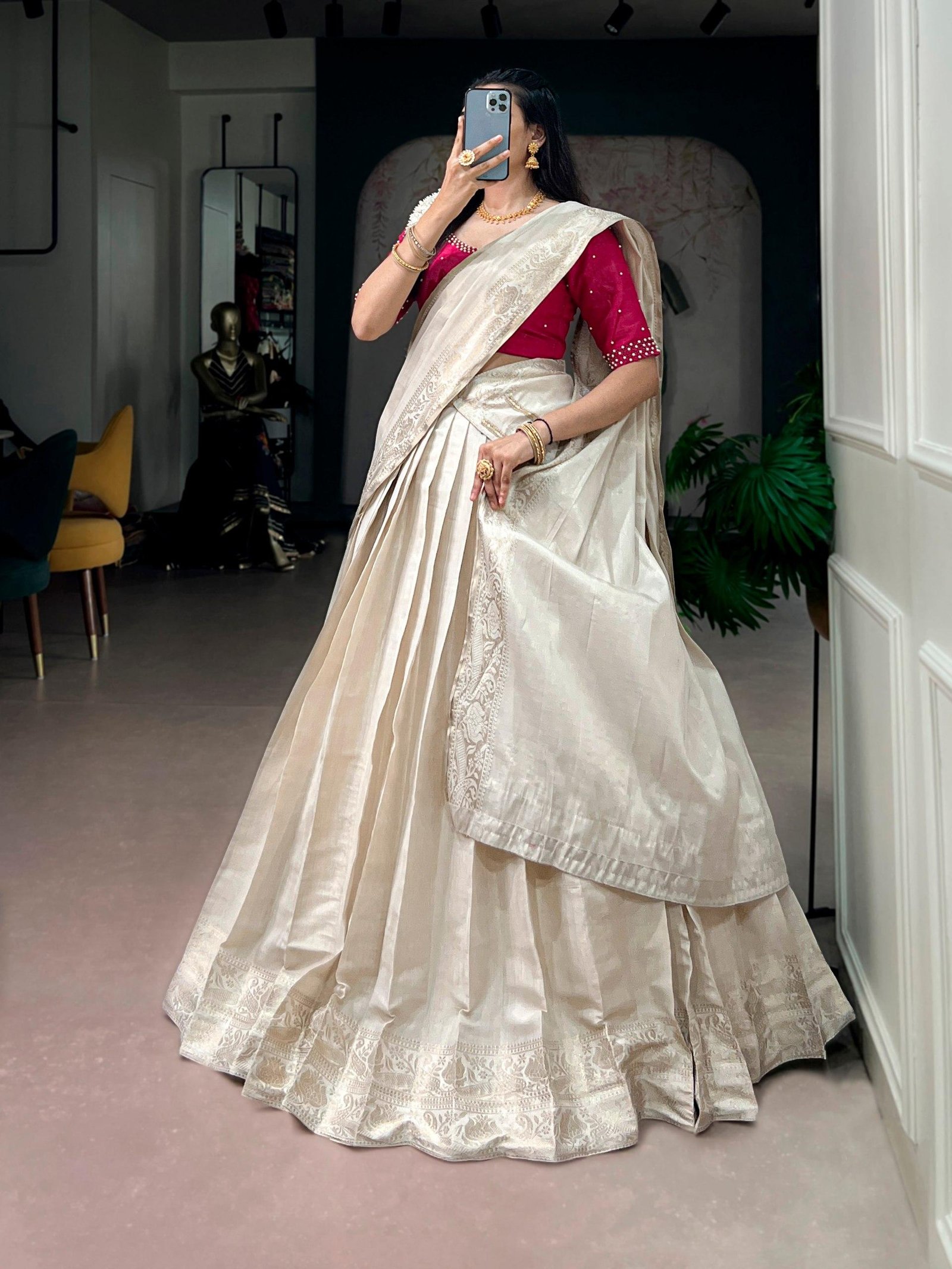 Onakkodi Kanjivaram Zari Half Saree Lehenga