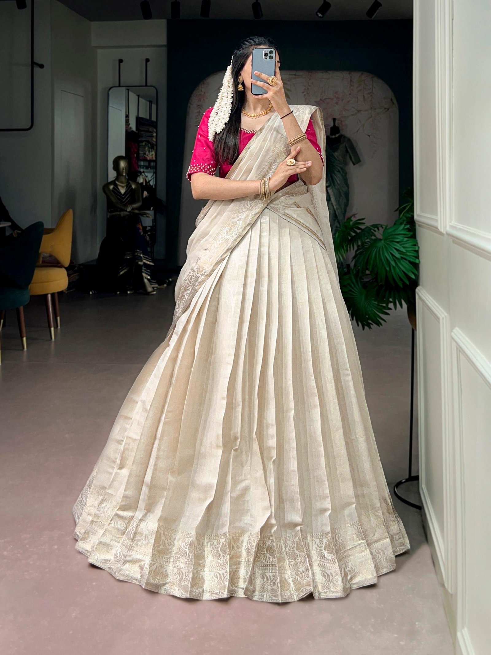 Onakkodi Kanjivaram Zari Half Saree Lehenga