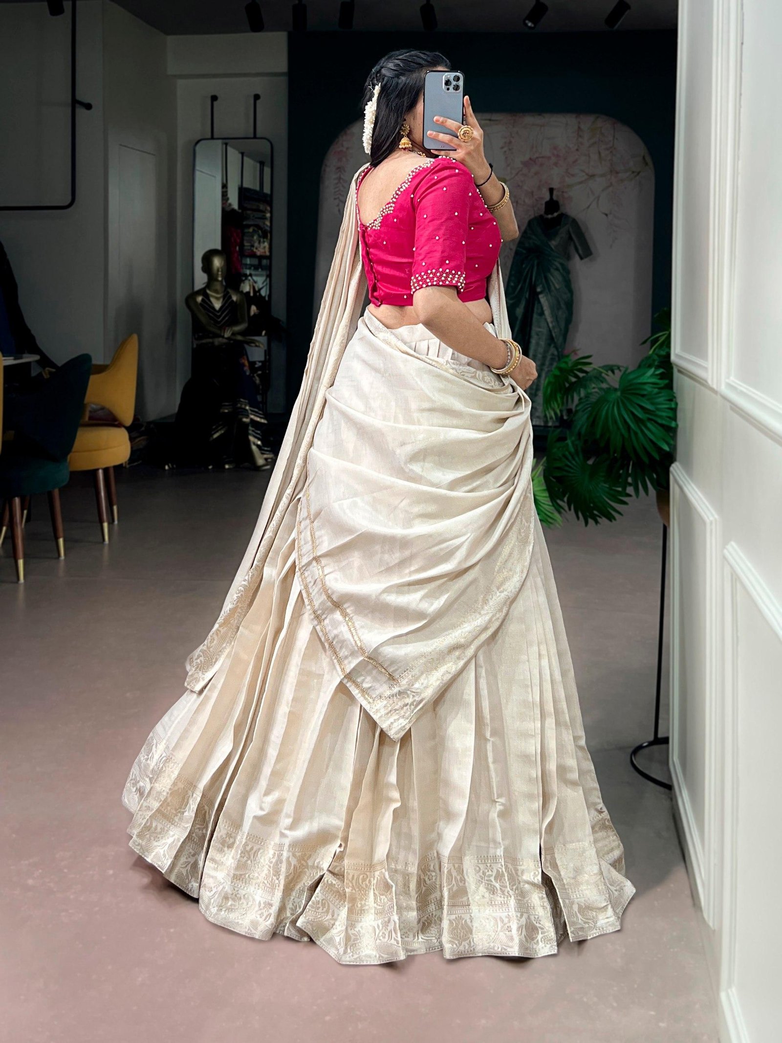 Onakkodi Kanjivaram Zari Half Saree Lehenga