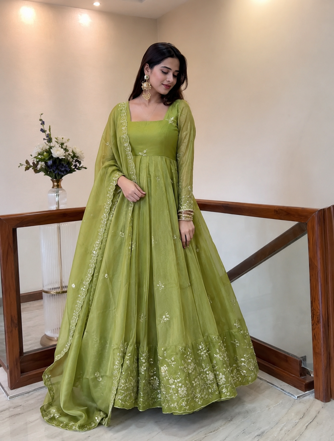 Green Designer Partywear Gown