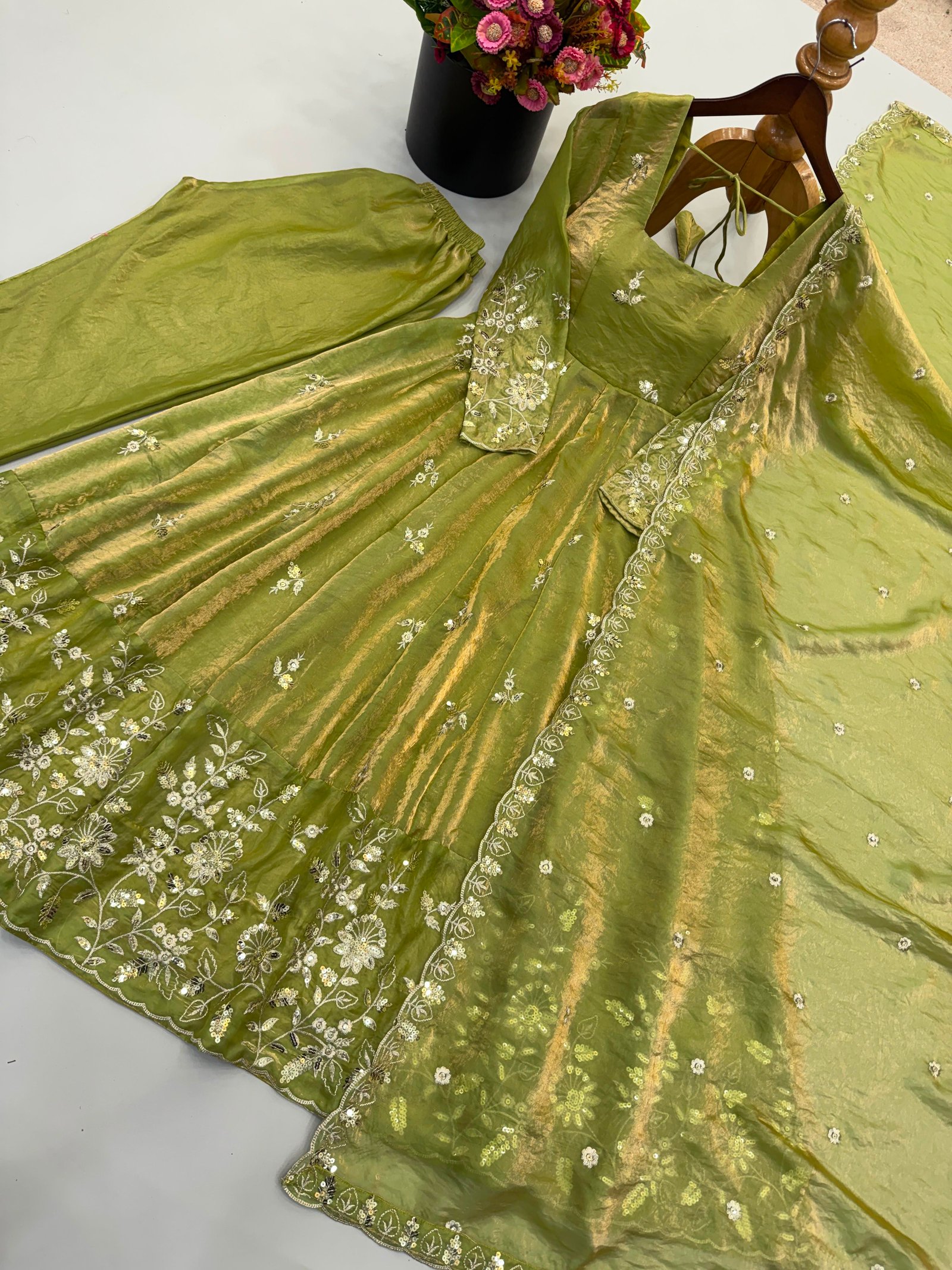 Green Designer Partywear Gown