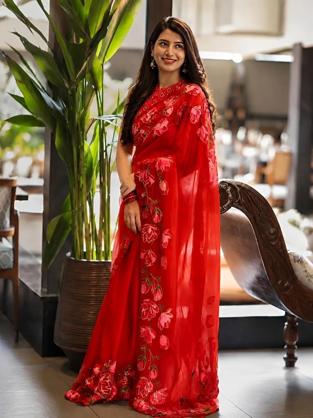 Lotus beads saree