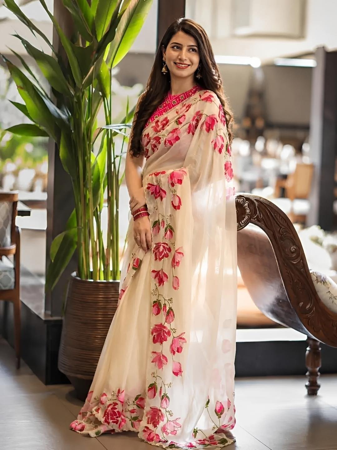 Lotus beads saree