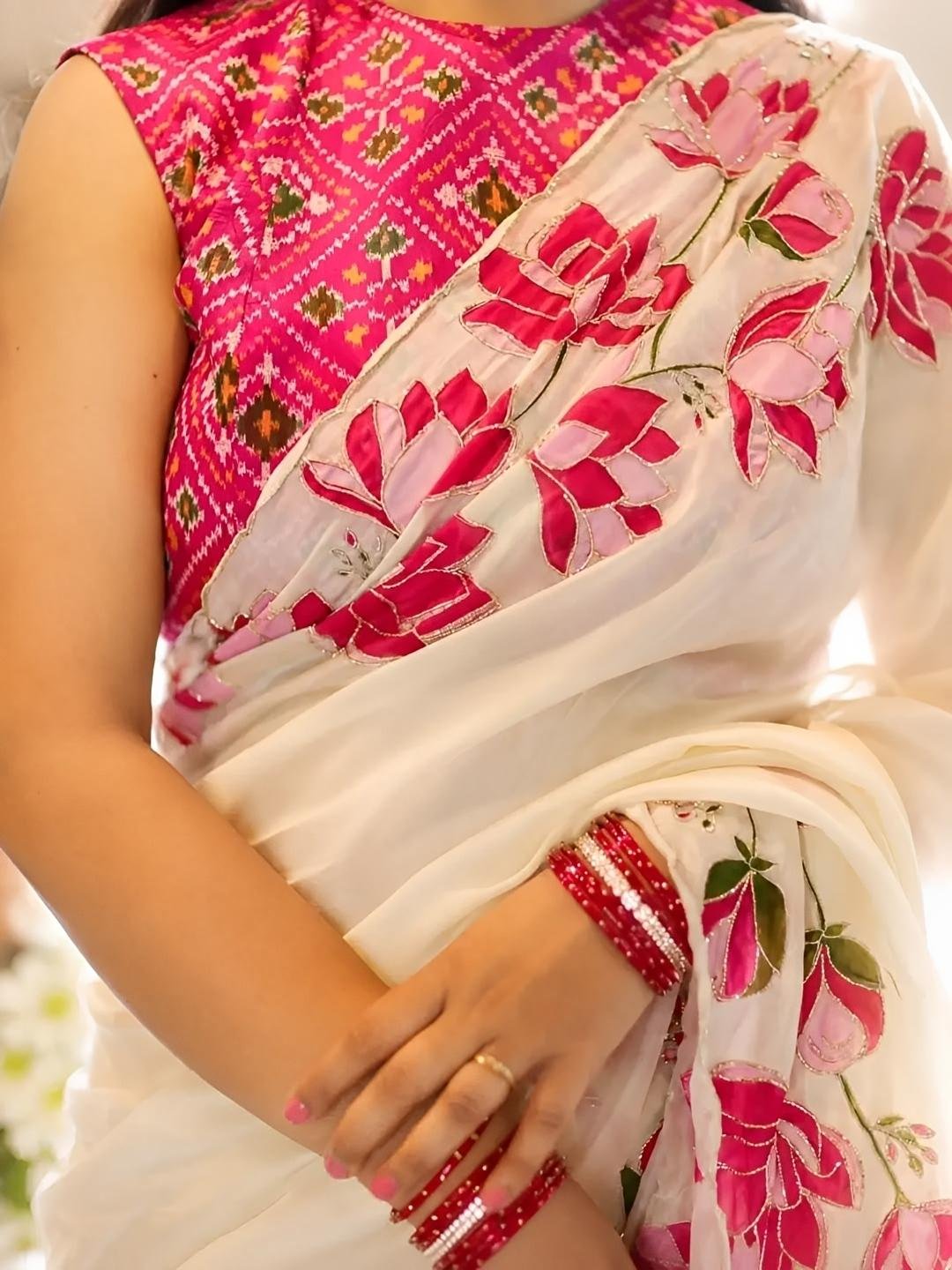 Lotus beads saree