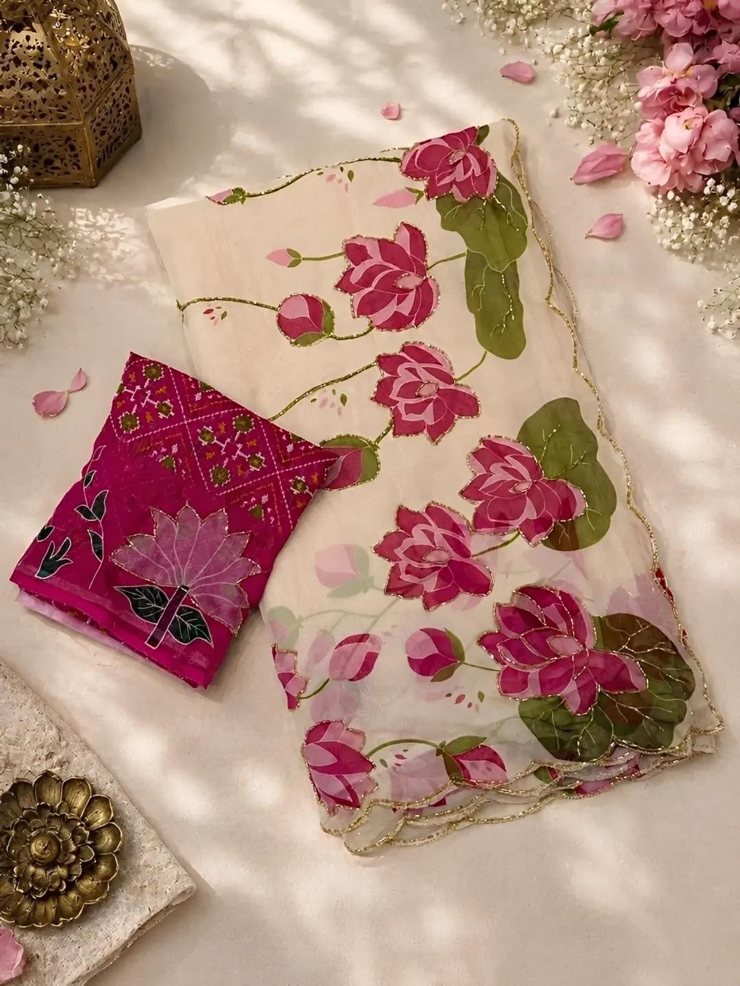 Lotus beads saree