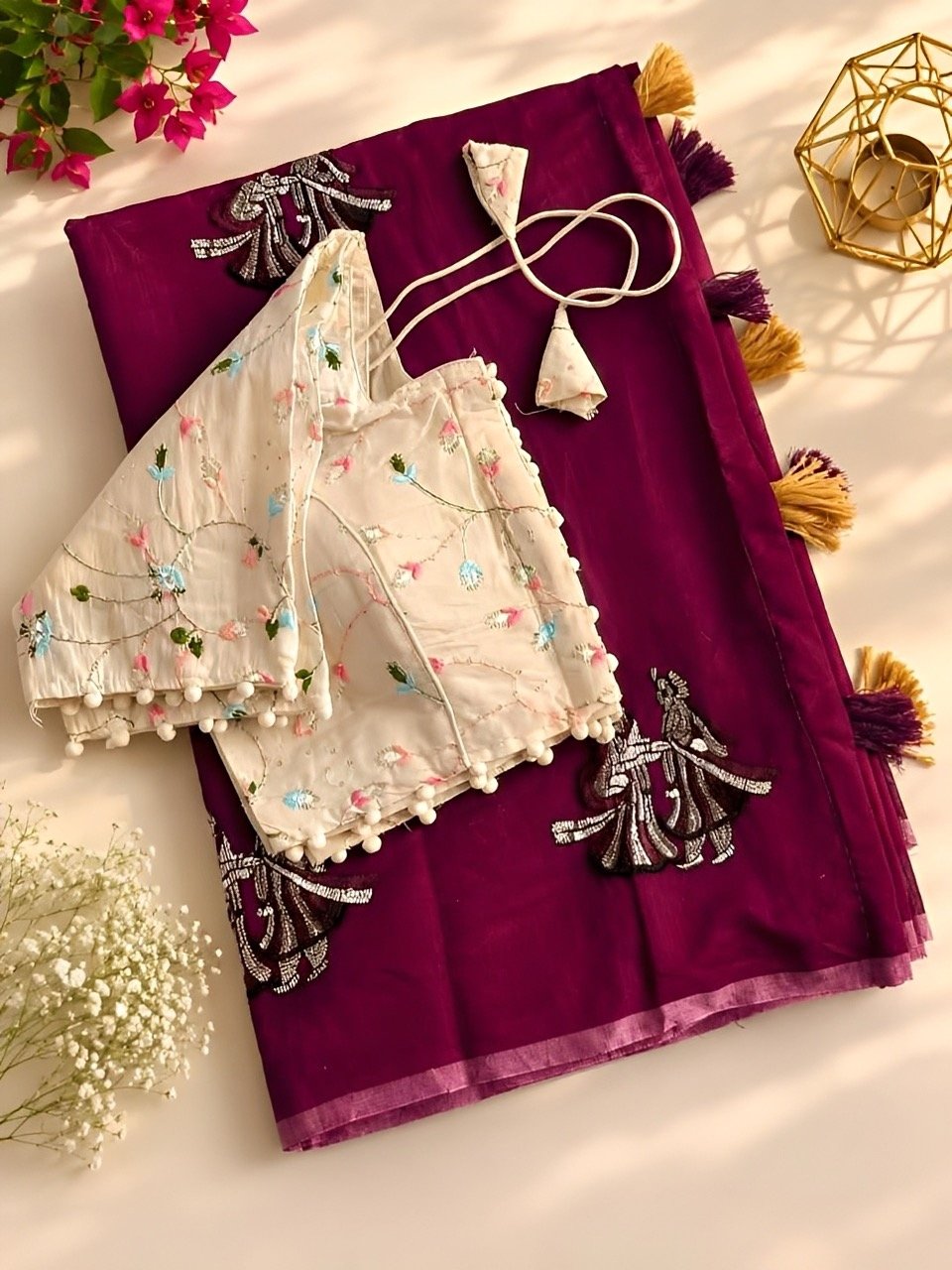 Hotseller - Cotton saree with Stitched blouse