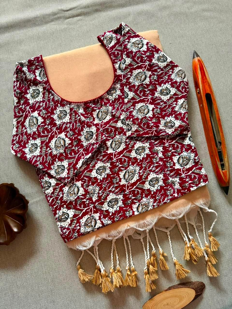 Cotton saree with stretchable stitched blouse