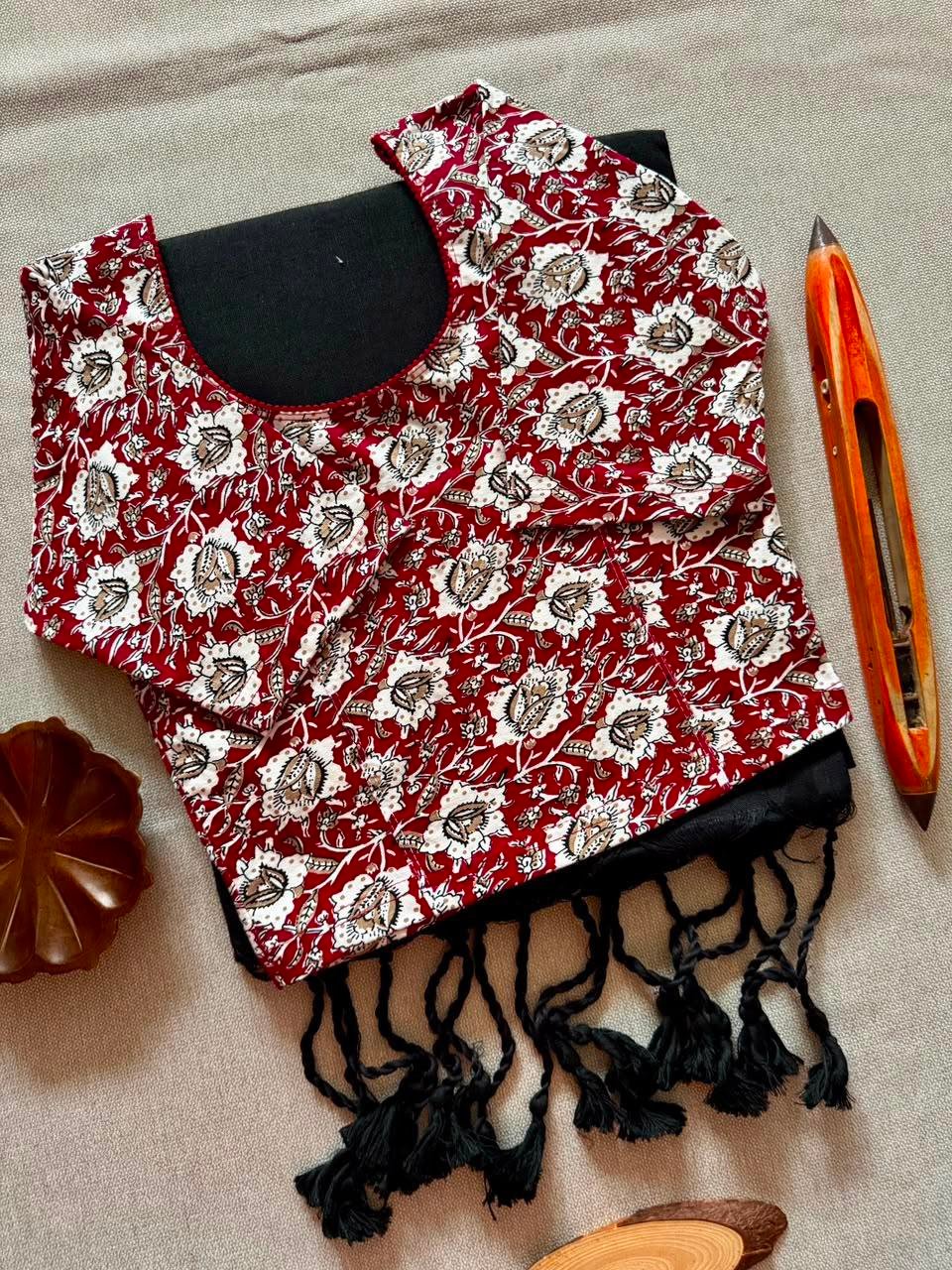 Cotton saree with stretchable stitched blouse