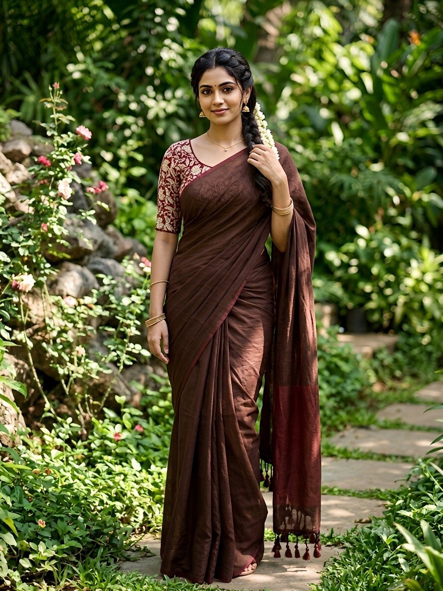 Cotton saree with stretchable stitched blouse