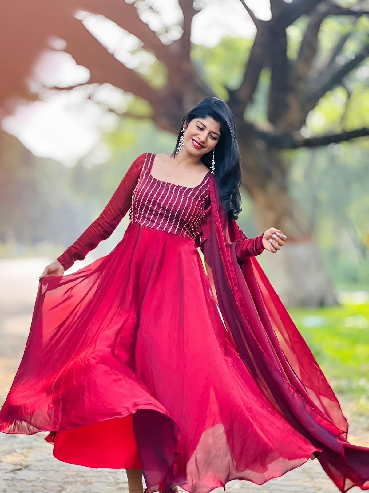 Ruby Red  Anarkali - Discount Sale
