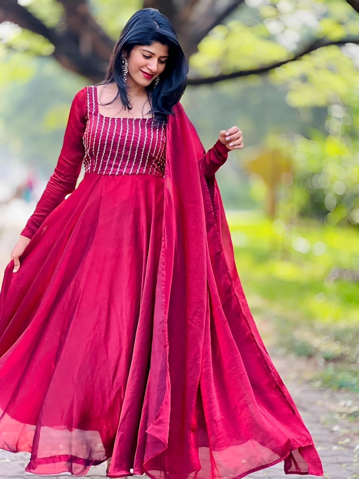 Ruby Red  Anarkali - Discount Sale
