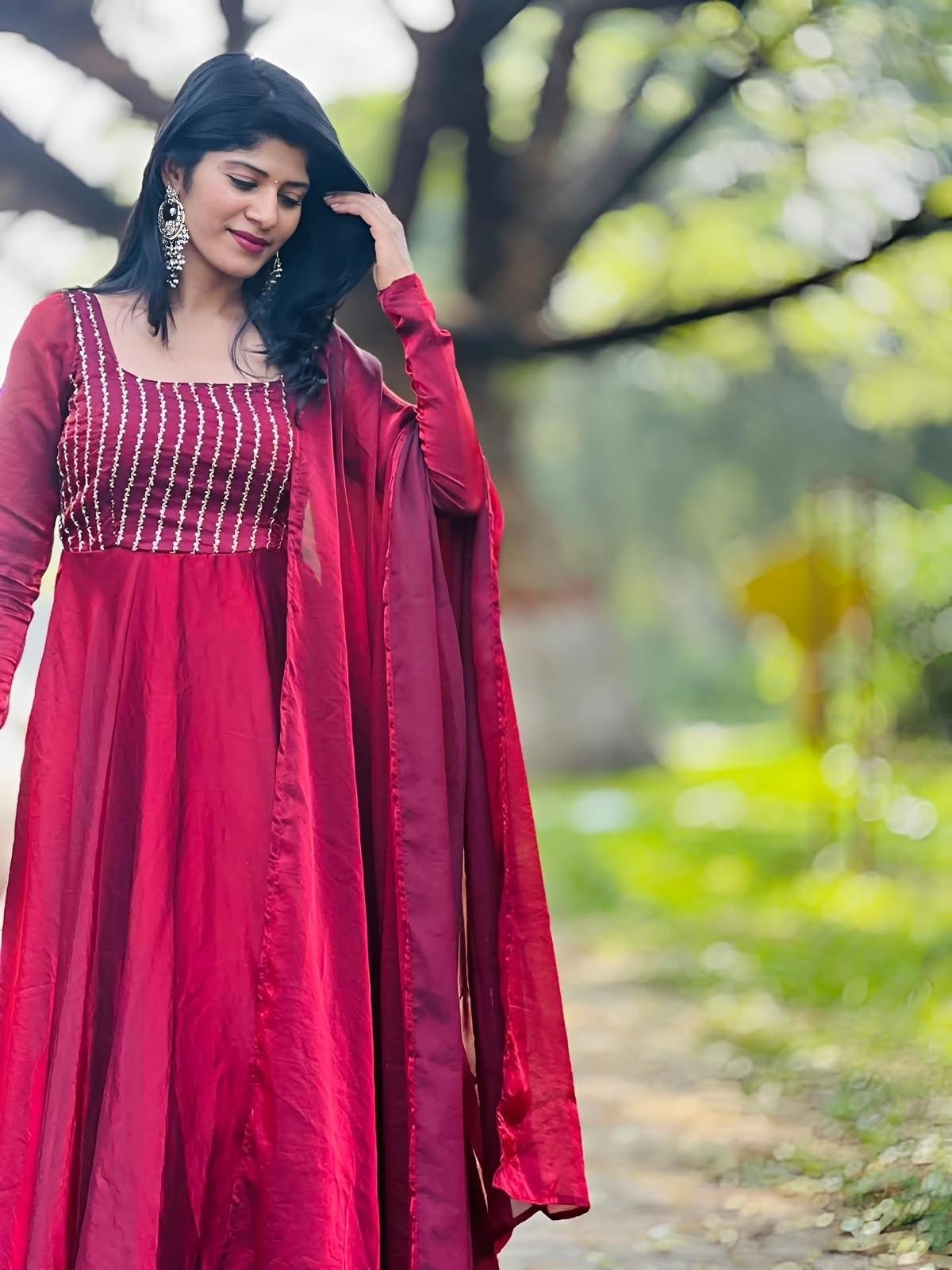 Ruby Red  Anarkali - Discount Sale