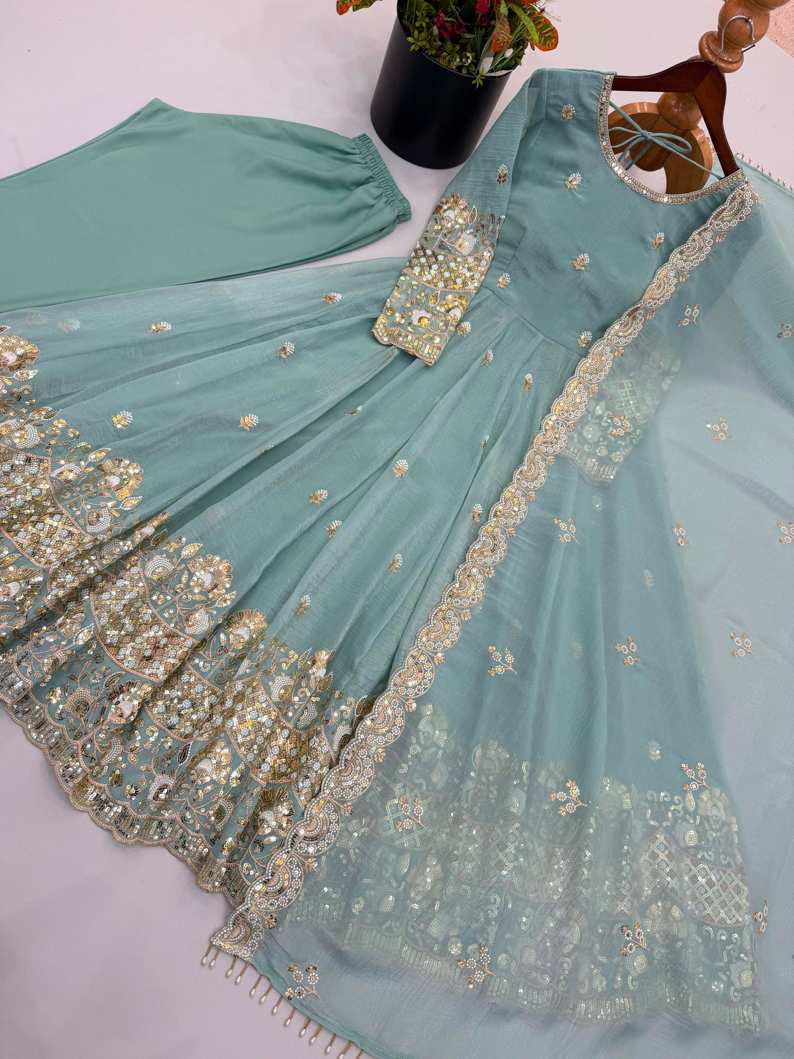 Blue fairy🩵 Grand gown pant dupatta set