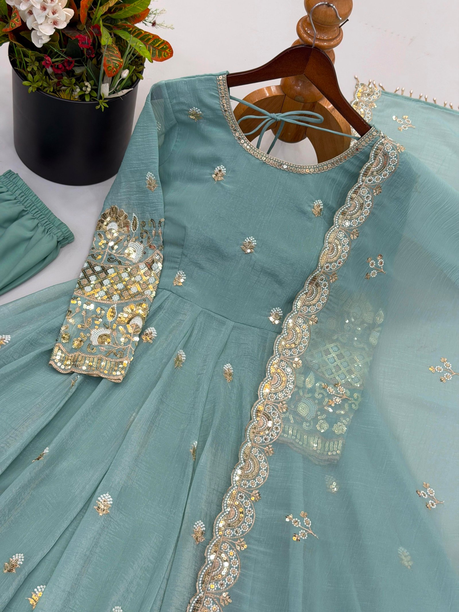 Blue fairy🩵 Grand gown pant dupatta set