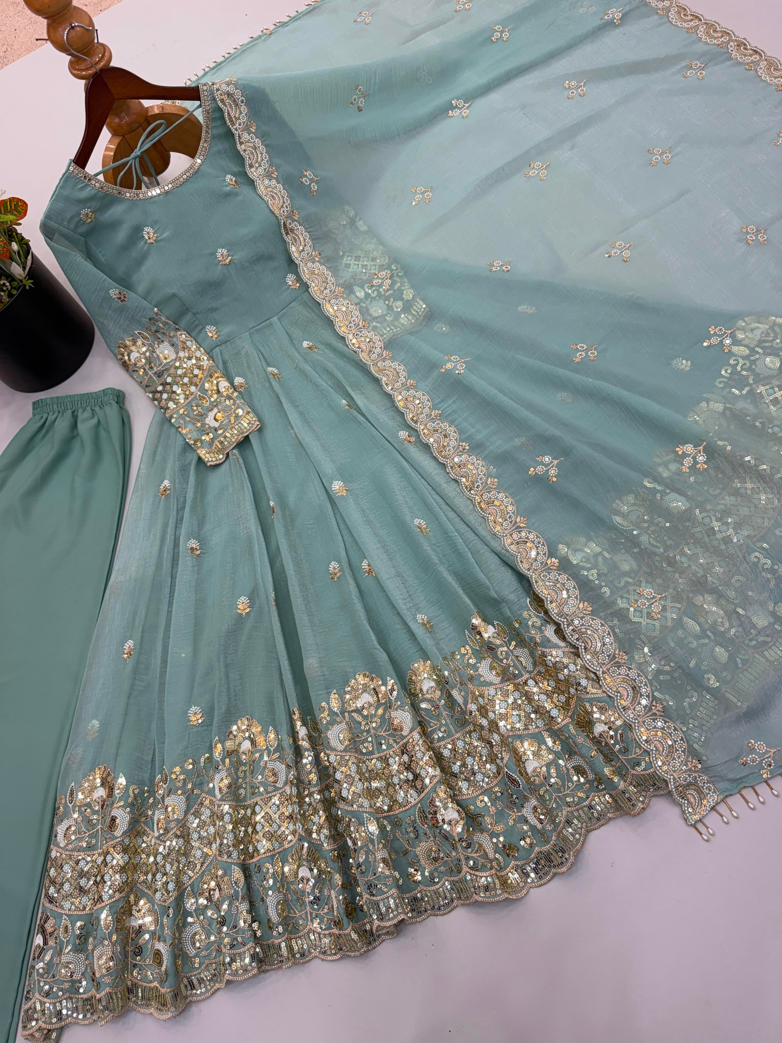 Blue fairy🩵 Grand gown pant dupatta set