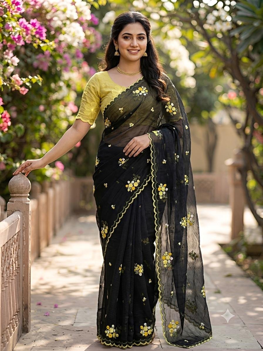 Embroidered saree with Blouse piece