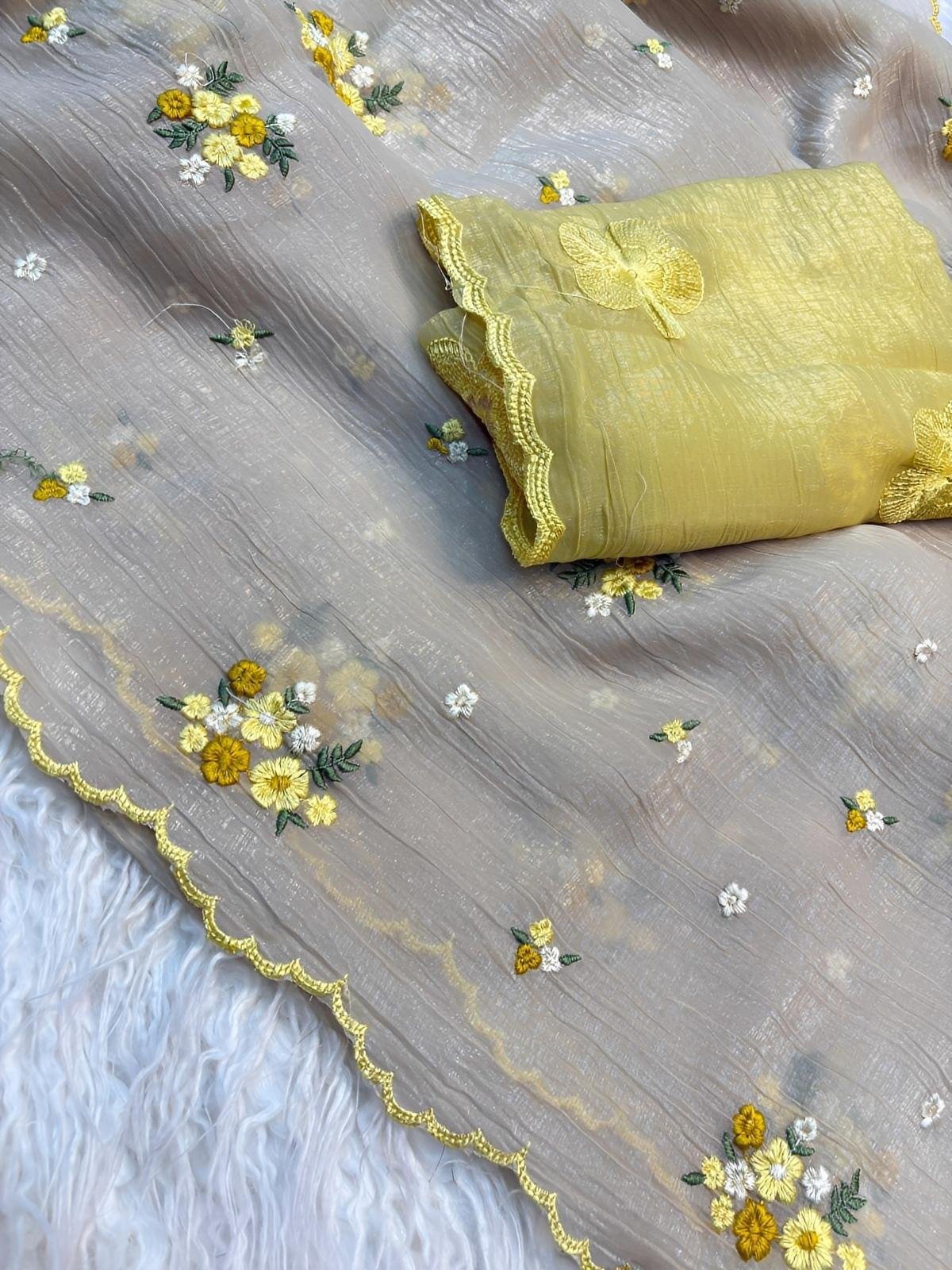 Embroidered saree with Blouse piece