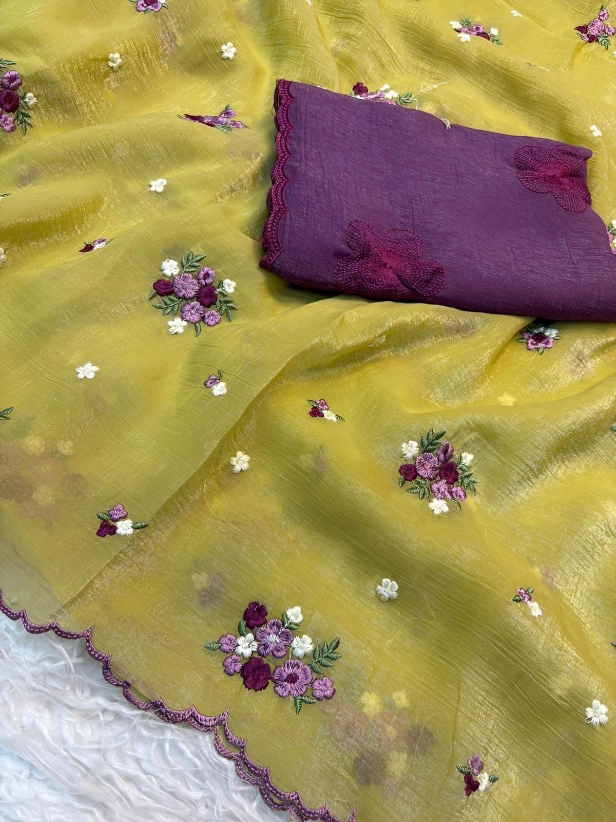 Embroidered saree with Blouse piece