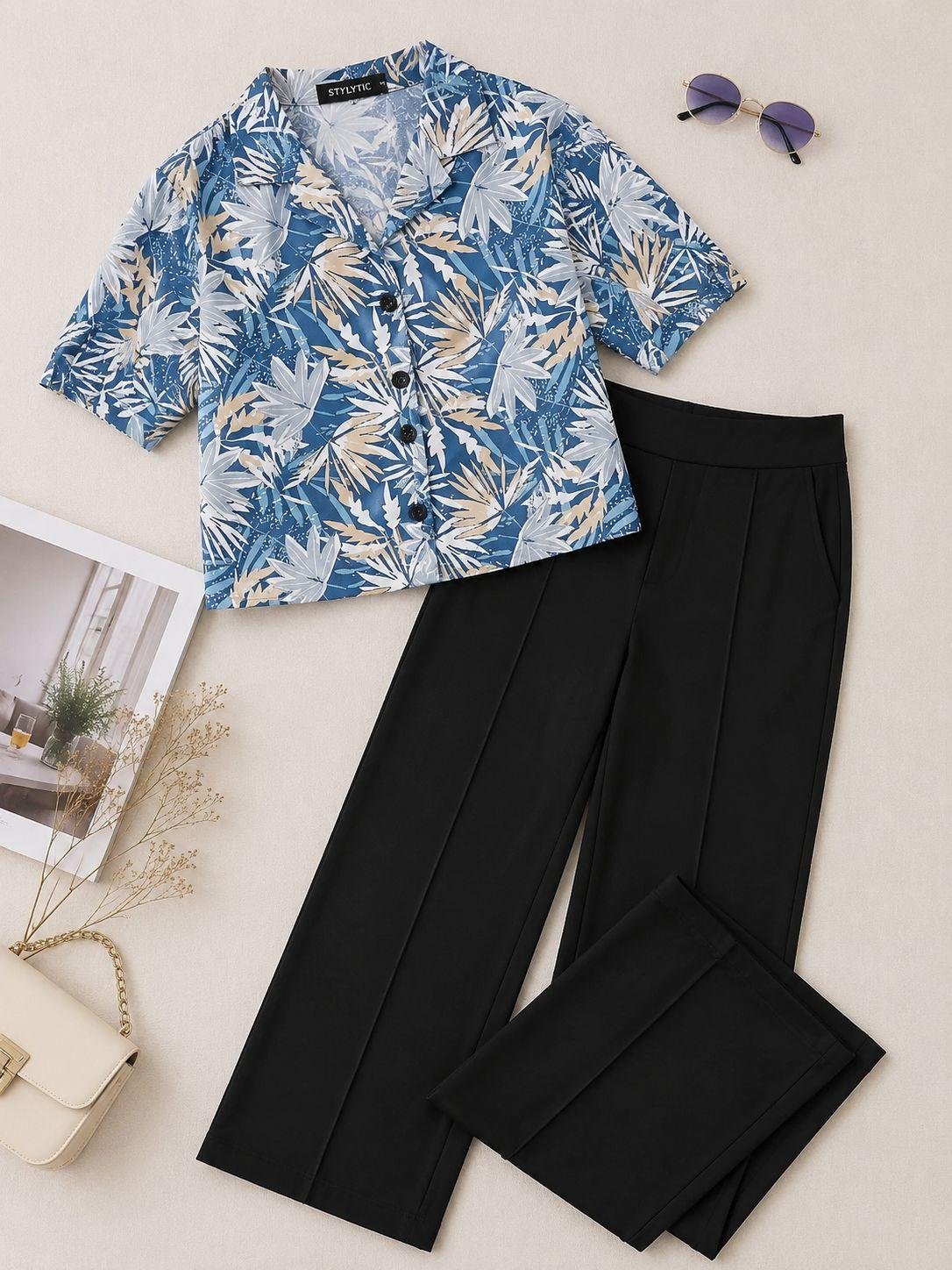Western Combo - Crop shirt & Wide leg Trousers