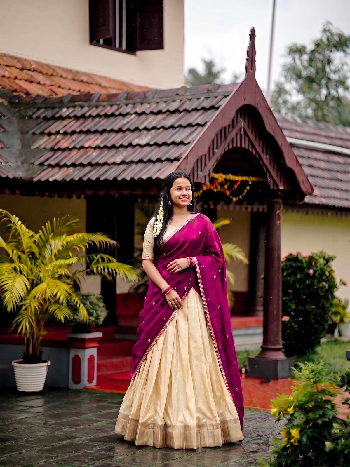 Wine Semi Stitched Halfsaree - Huge Offer
