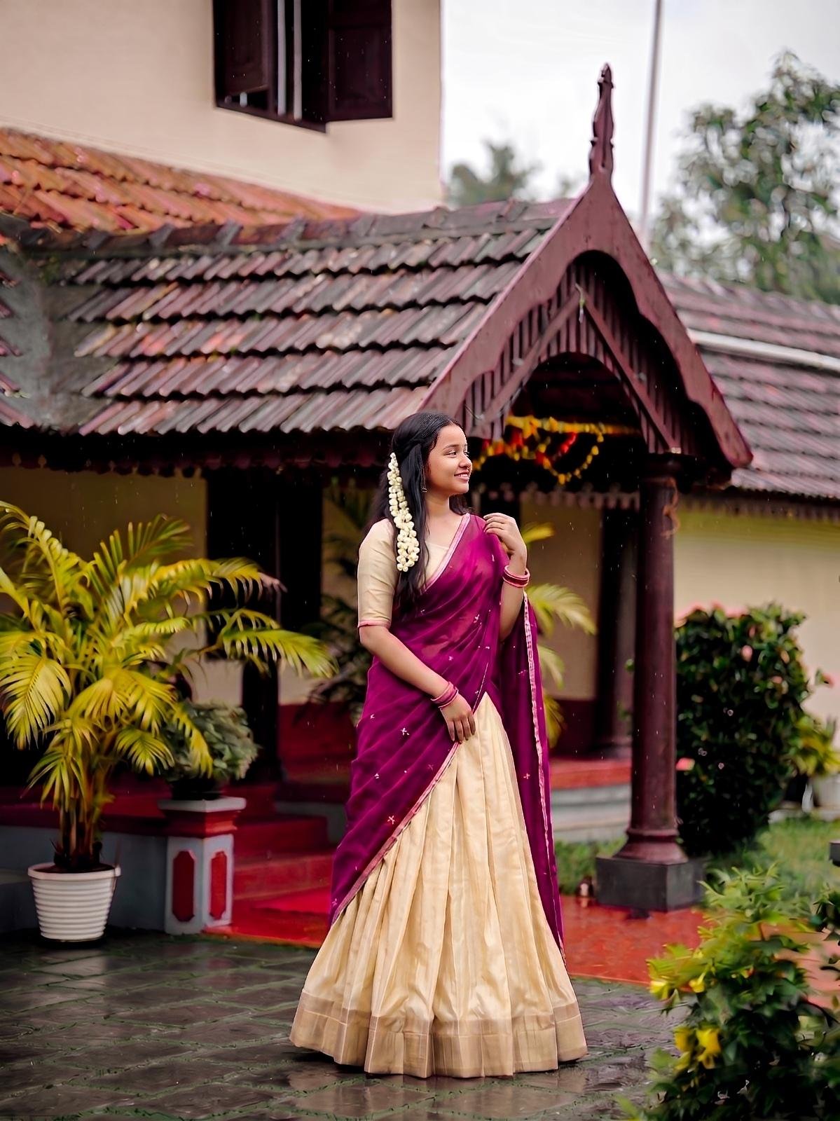 Wine Semi Stitched Halfsaree - Huge Offer