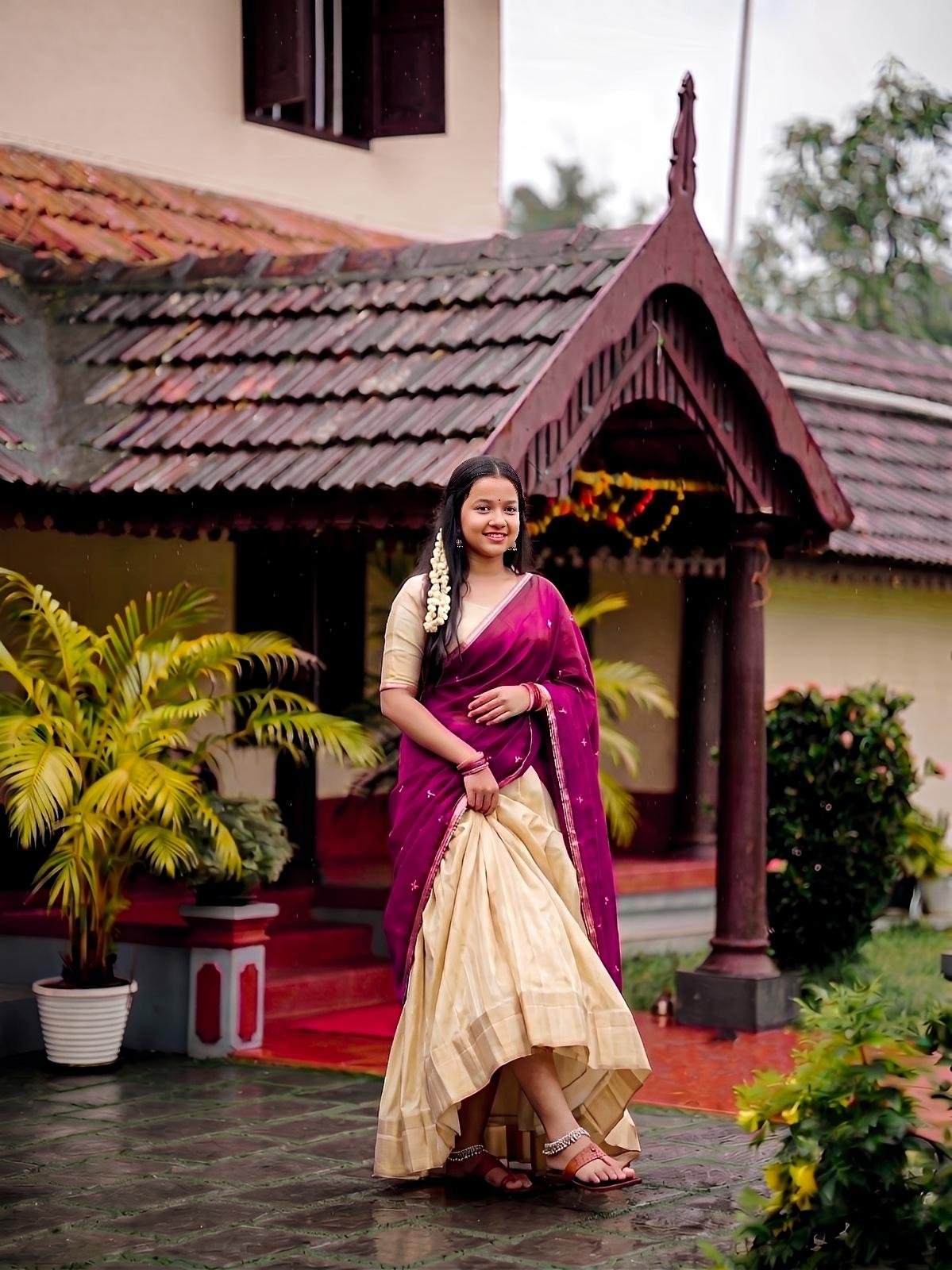 Wine Semi Stitched Halfsaree - Huge Offer