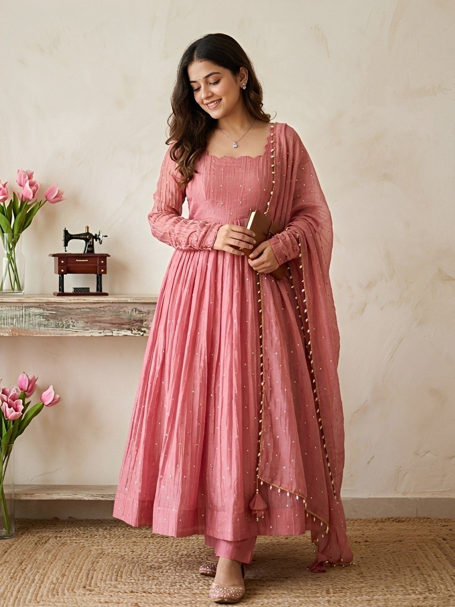 BlushPink Gown💖Anarkali Bottom with Dupatta
