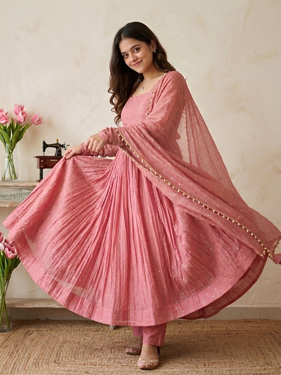 BlushPink Gown💖Anarkali Bottom with Dupatta
