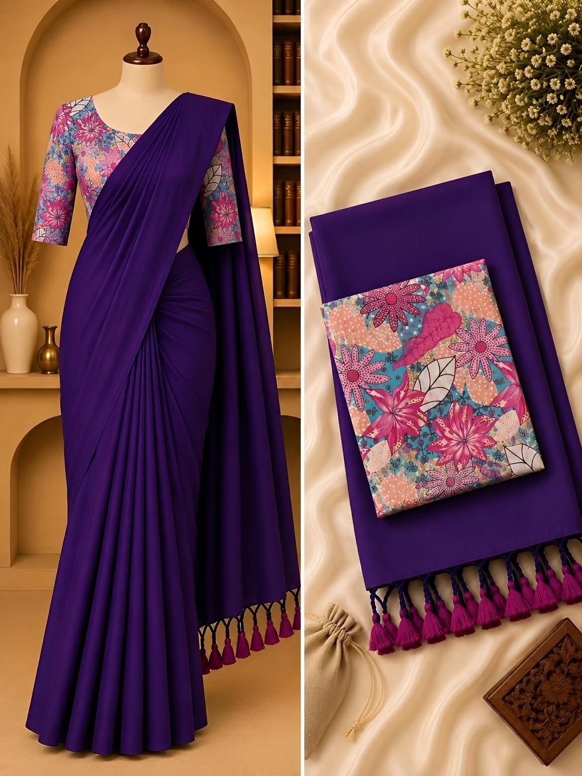 Beautiful Khadi cotton saree with  embroidery blouse