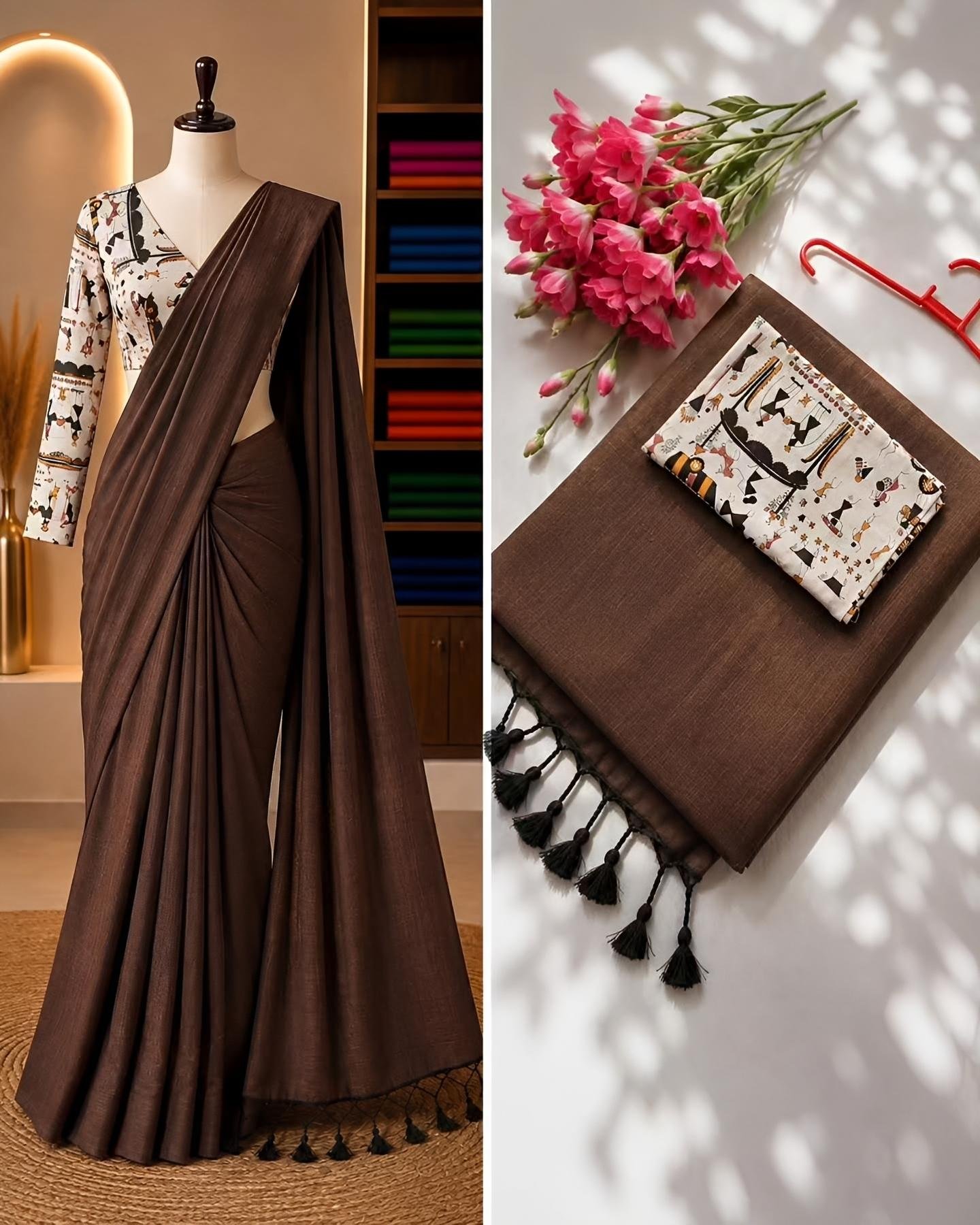 Beautiful Khadi cotton saree with  embroidery blouse