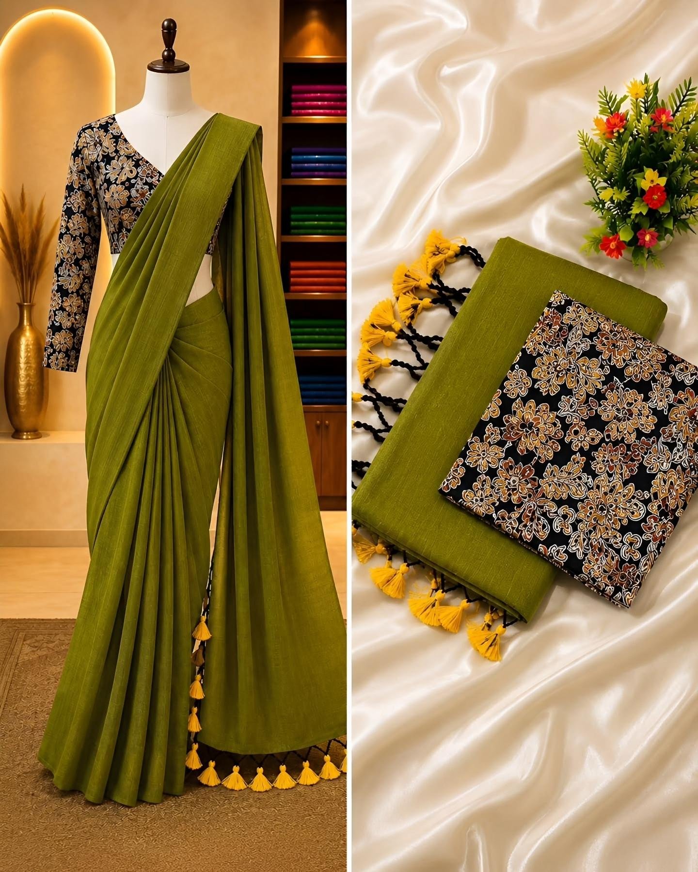 Beautiful Khadi cotton saree with  embroidery blouse