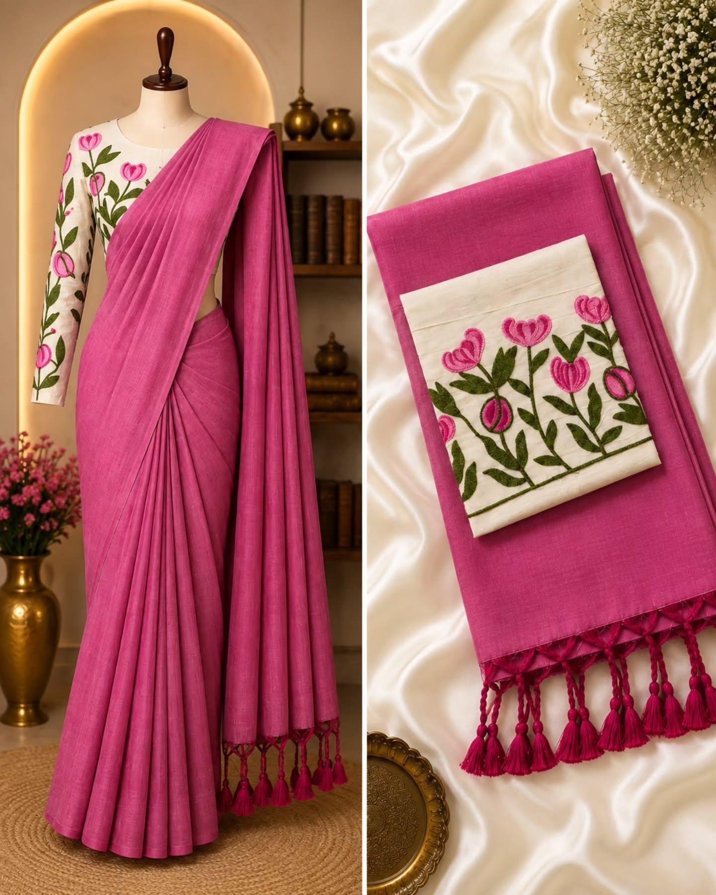 Beautiful Khadi cotton saree with  embroidery blouse