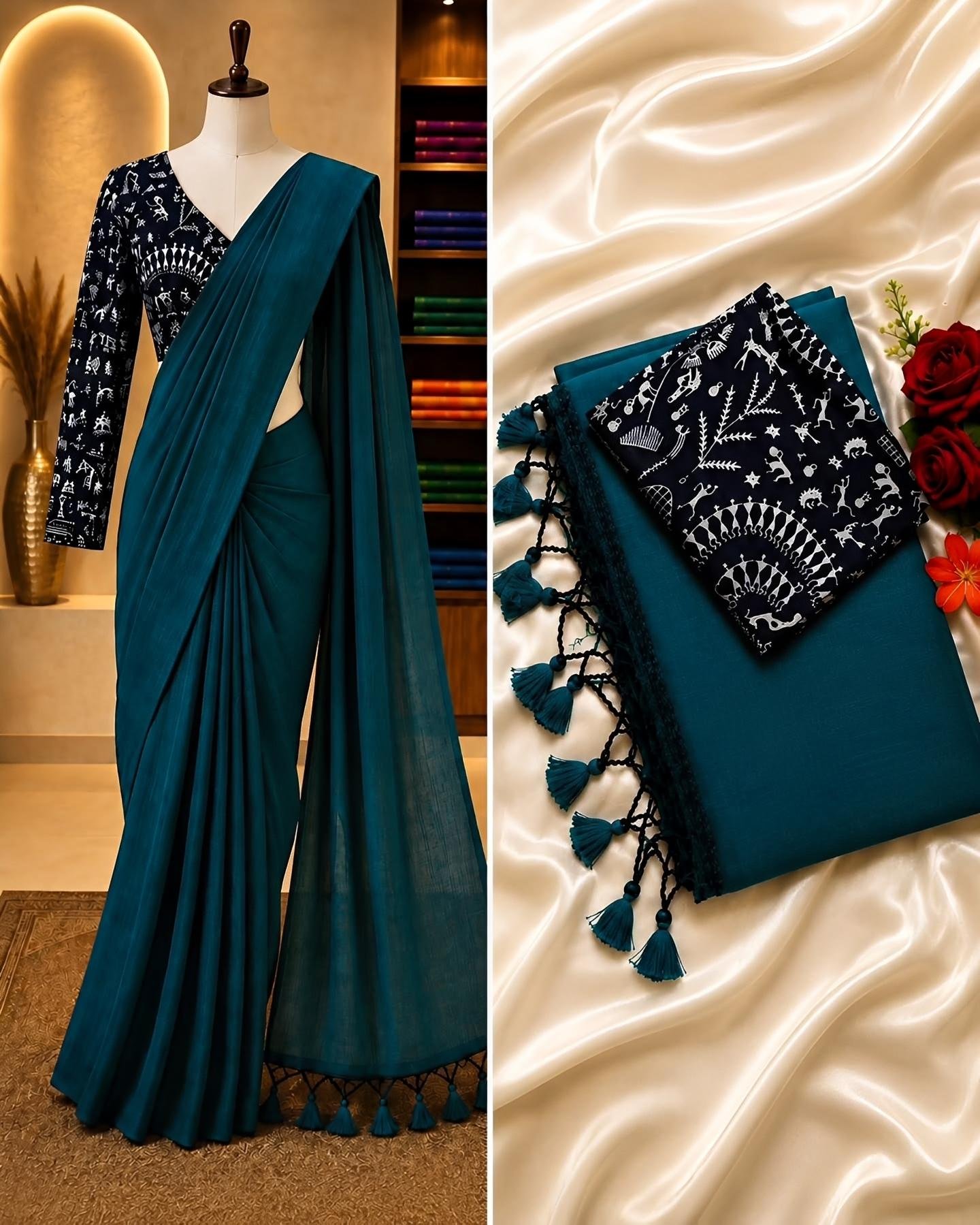 Beautiful Khadi cotton saree with  embroidery blouse