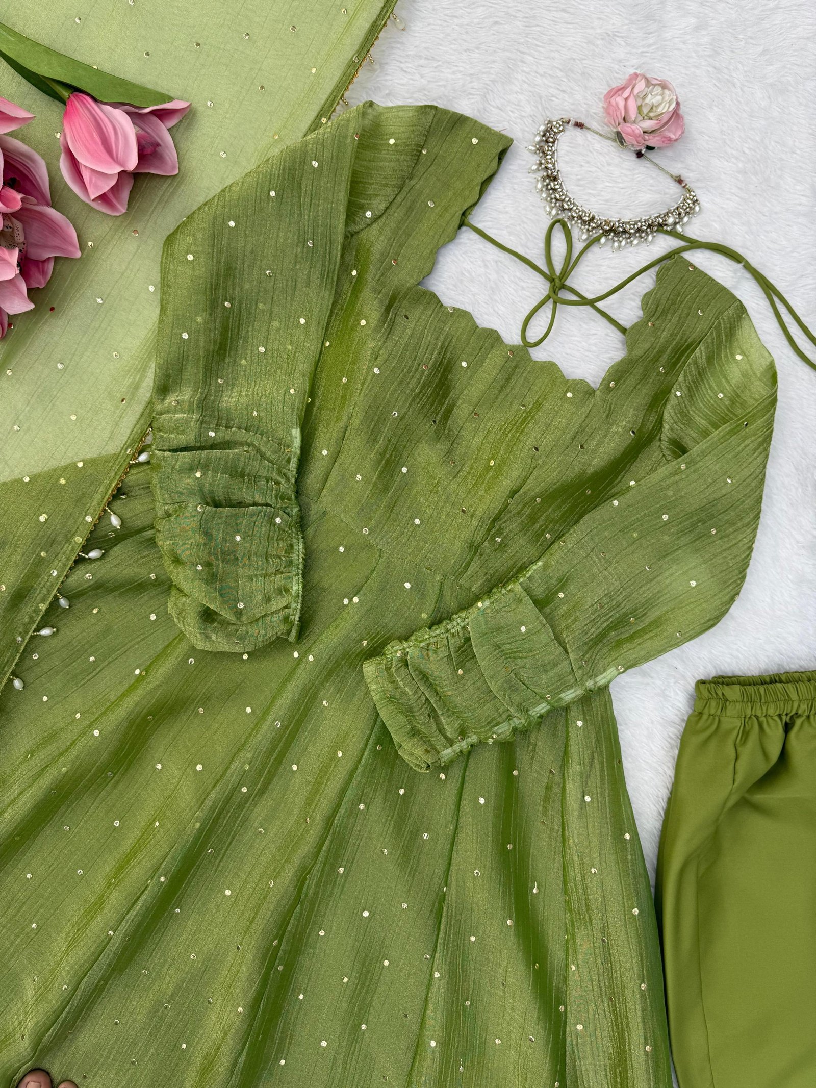 Green Dream Gown💚Anarkali Bottom with Dupatta set
