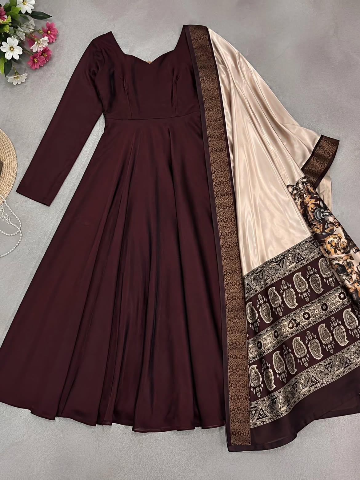 Elegant Flared Gown with Designer Dupatta
