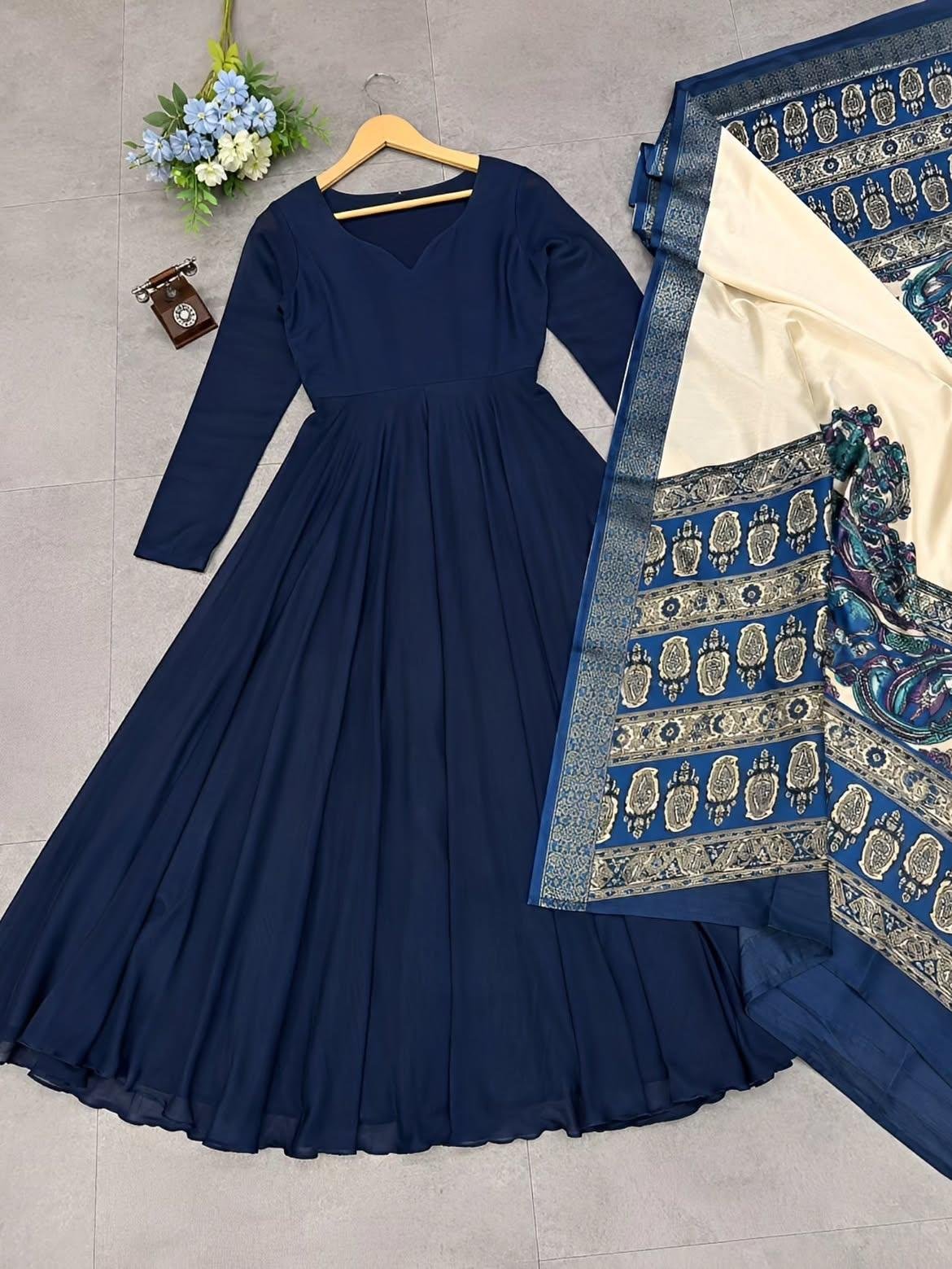 Elegant Flared Gown with Designer Dupatta