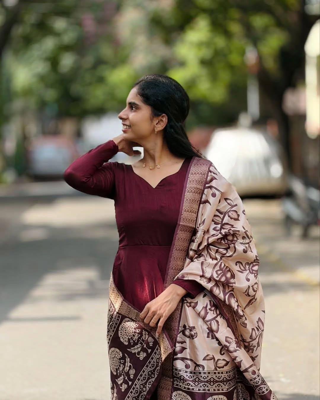 Elegant Flared Gown with Designer Dupatta