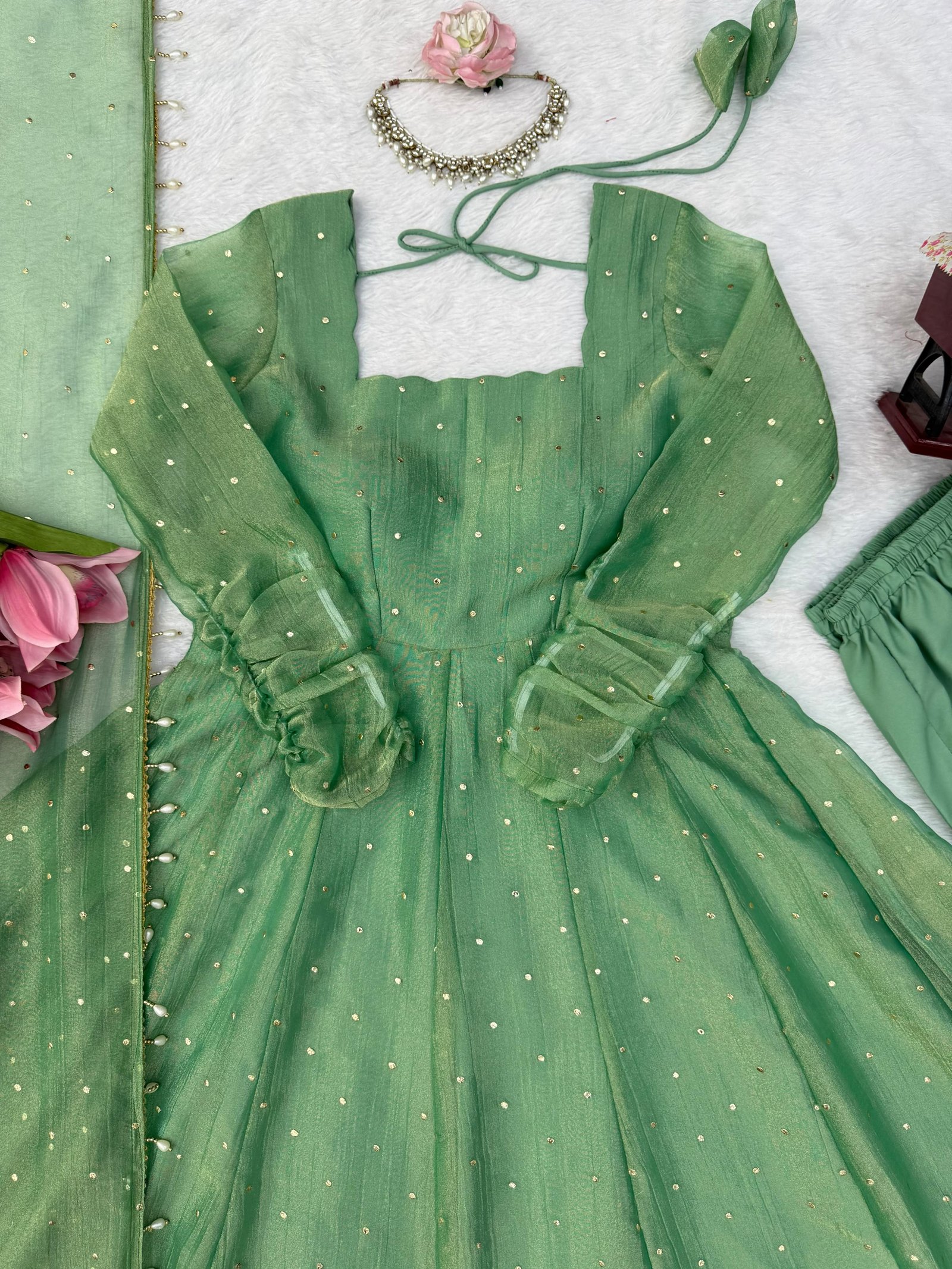 Green QUEEN Gown💚Anarkali Bottom with Dupatta set