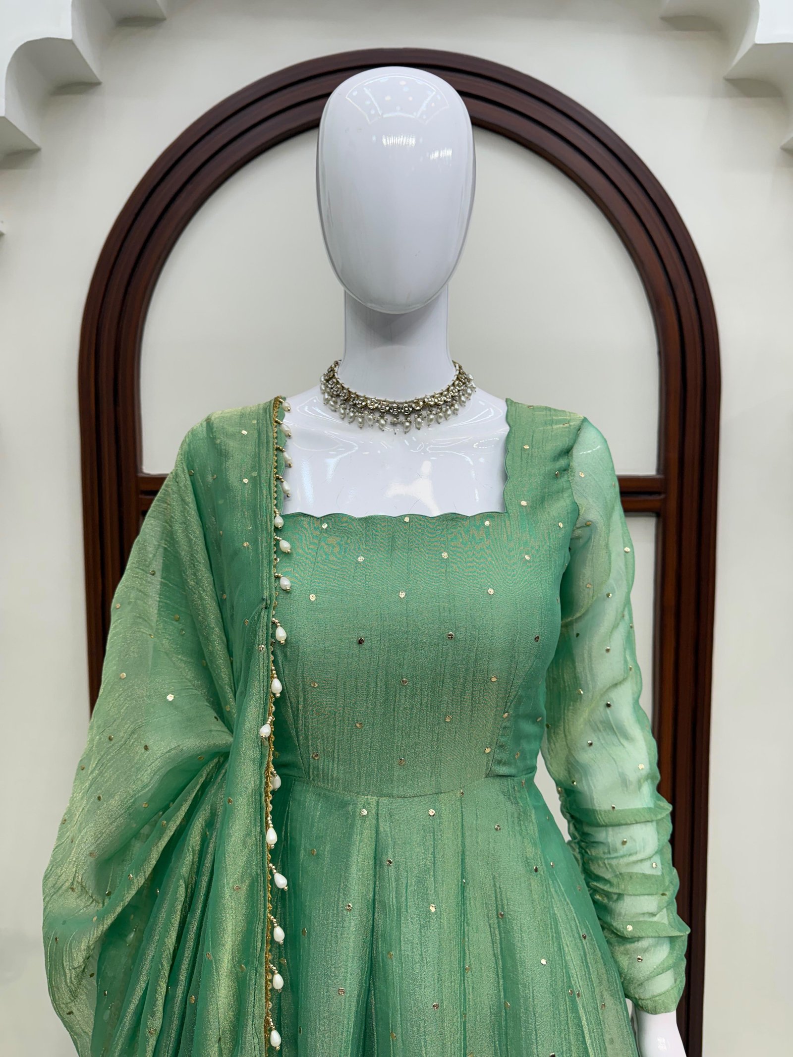 Green QUEEN Gown💚Anarkali Bottom with Dupatta set