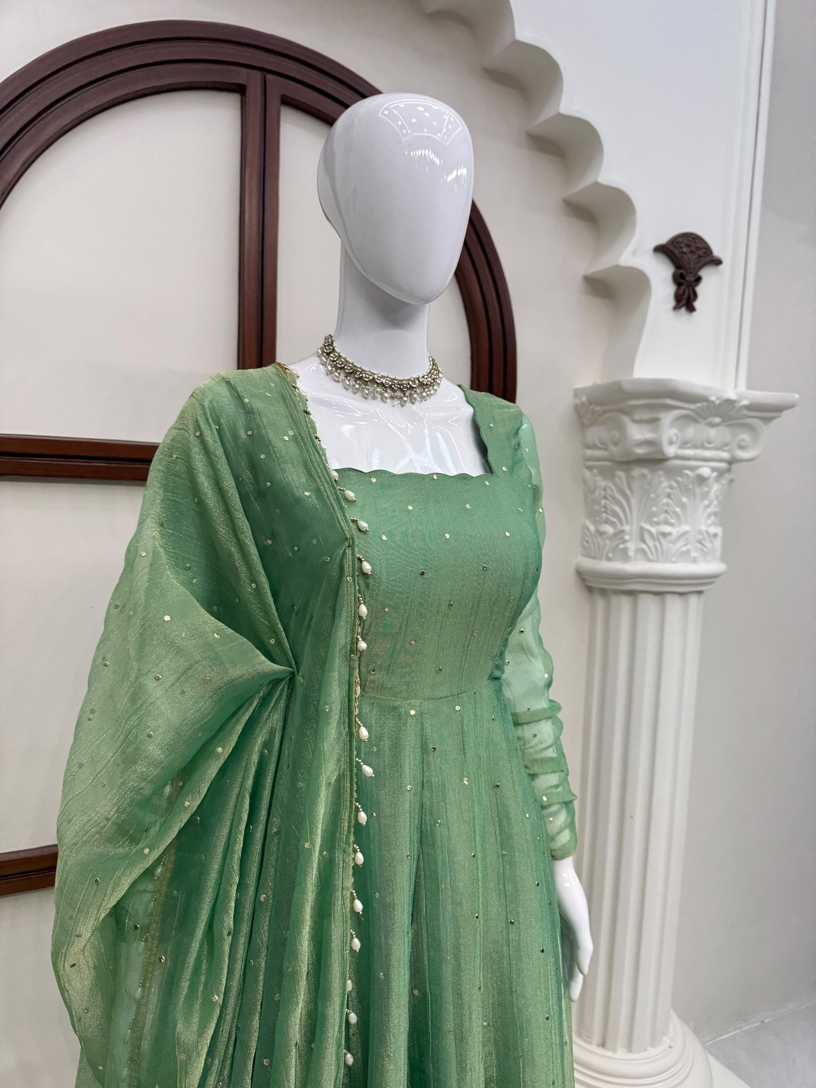 Green QUEEN Gown💚Anarkali Bottom with Dupatta set